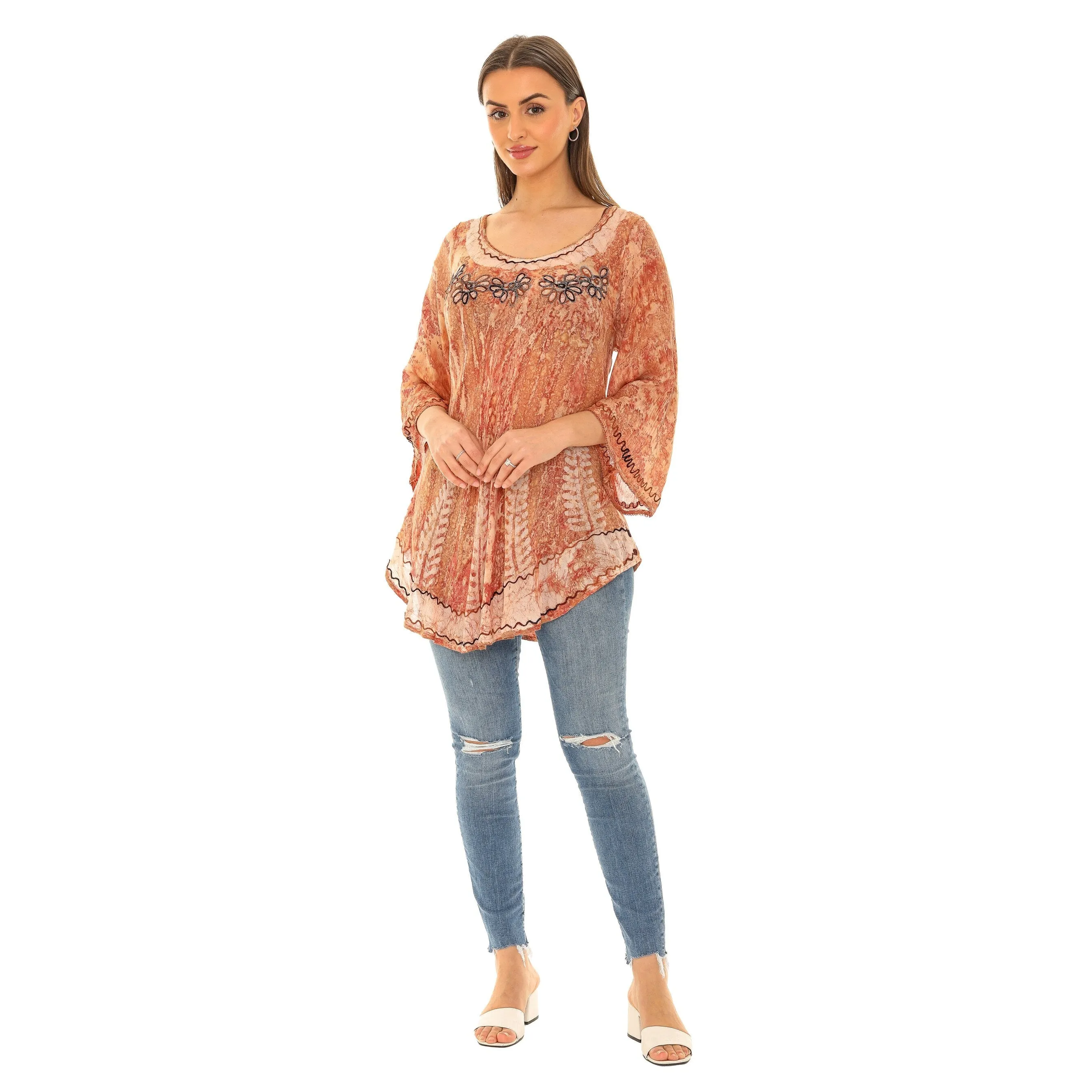 Tie-Dye Embroidered Bell-Sleeve Scoop Neck Tunic sold by Zulily product image thumbnail 5