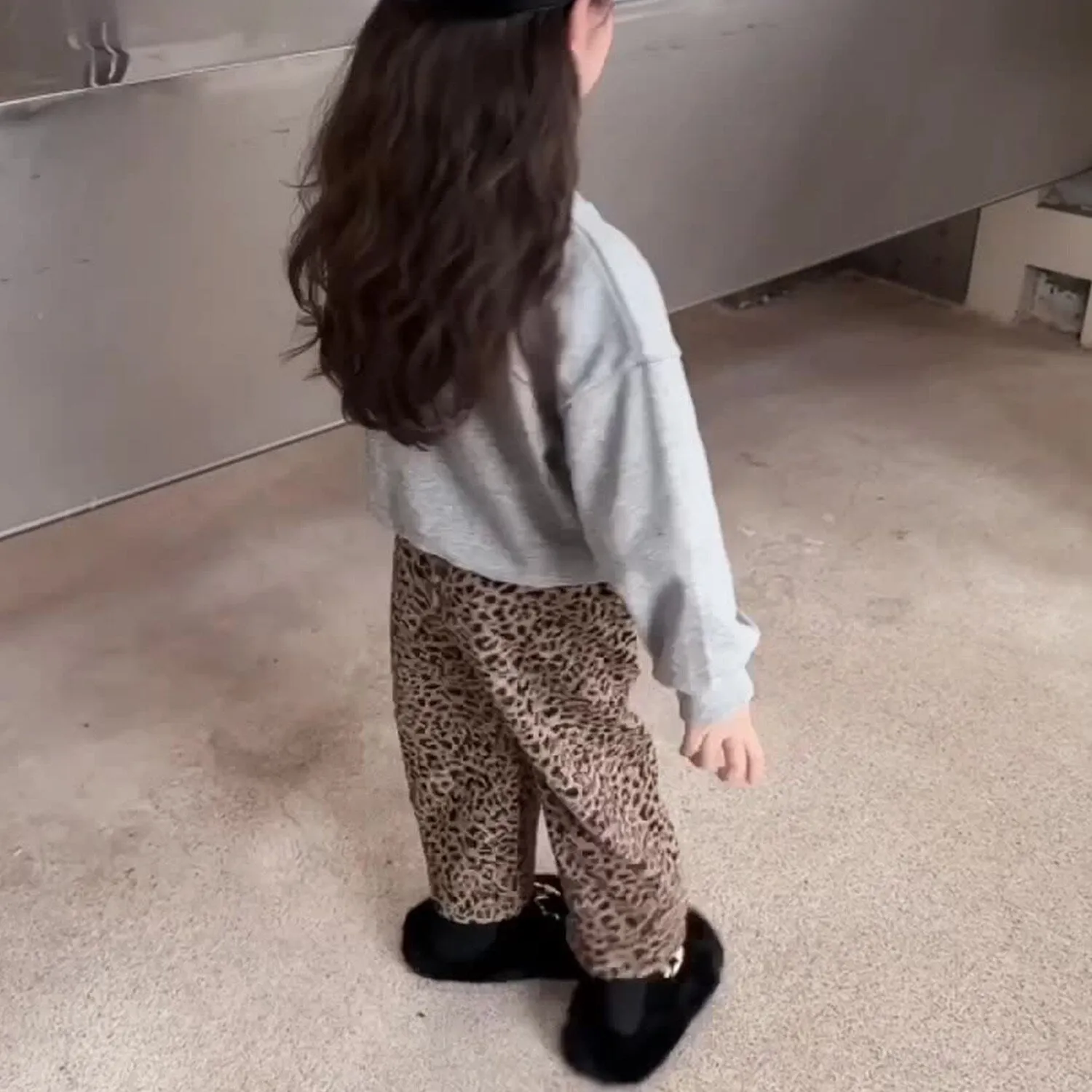 Grey & Brown Leopard "H" Round Neck Long-Sleeve Top & Leopard Wide-Leg Pants sold by Zulily product image thumbnail 3