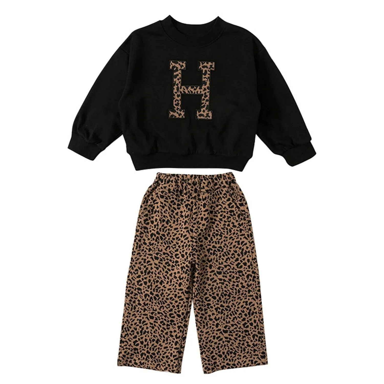 Black & Brown Leopard "H" Round Neck Long-Sleeve Top & Leopard Wide-Leg Pants sold by Zulily product image thumbnail 3