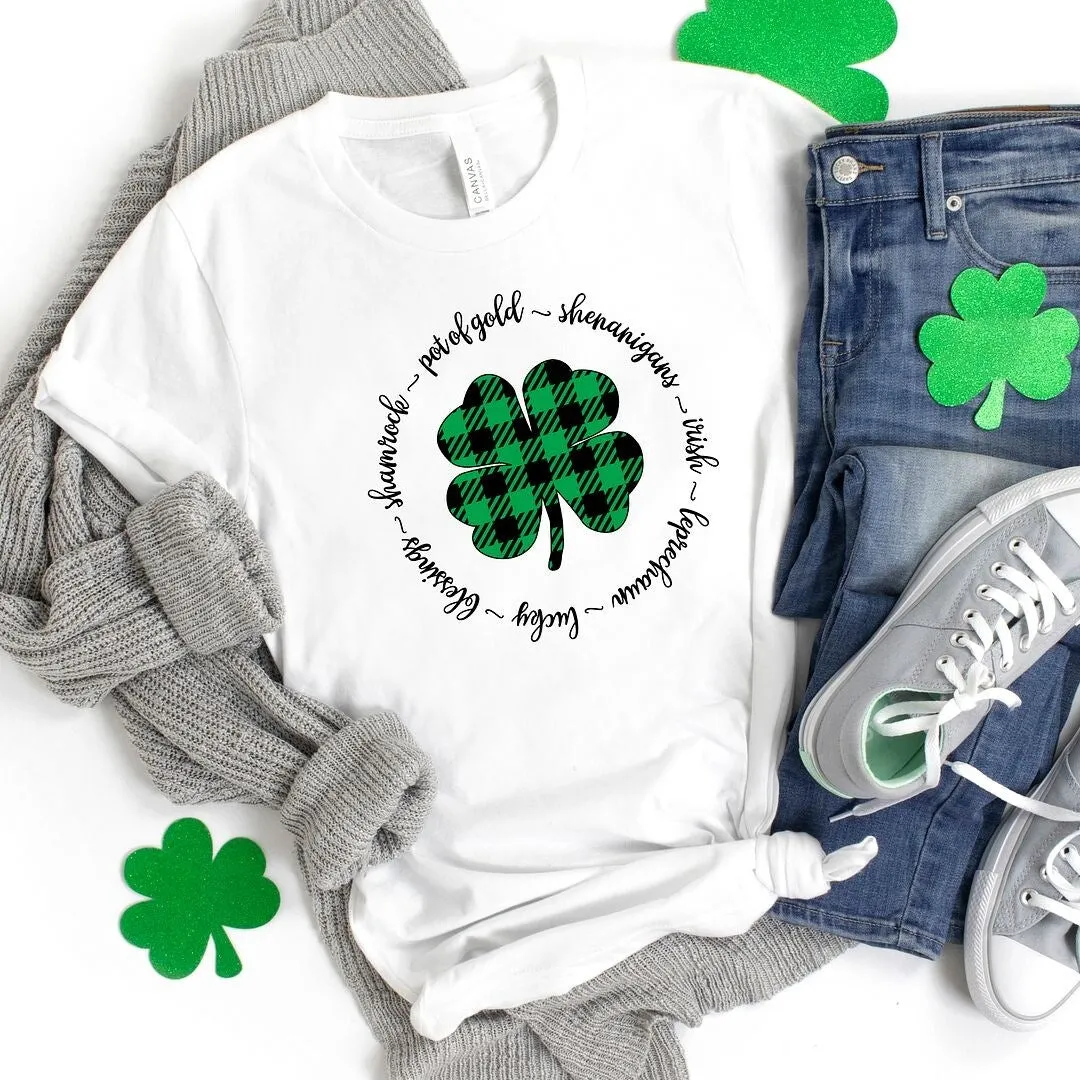 Buffalo Plaid Shamrock Circle Short Sleeve Crewnneck Tee sold by Zulily