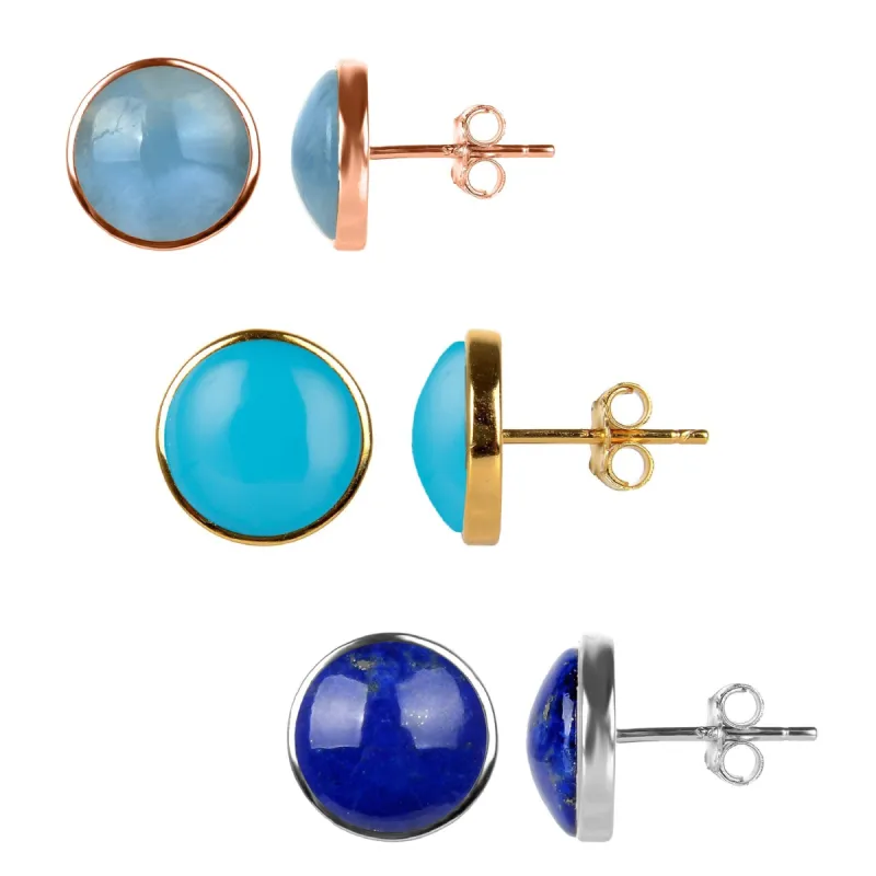 Set of 3 Aquamarine, Turquoise and Lapis Stud Earrings in Rose, Yellow Gold and Silver sold by Zulily