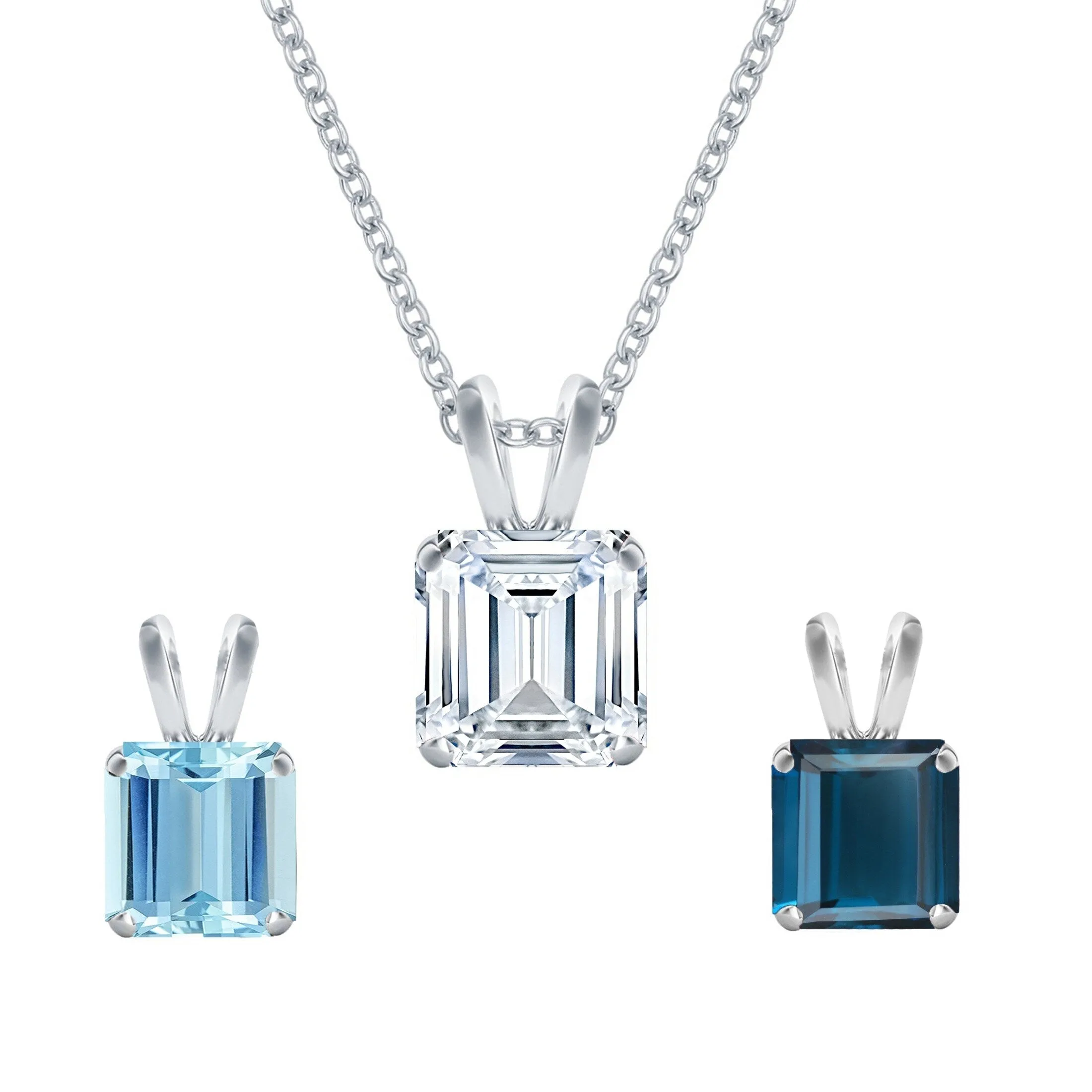Set of 3-Sterling Silver with London Blue Topaz, Sky Blue Topaz and White Topaz Solitaire Pendant with 18" Chain sold by Zulily