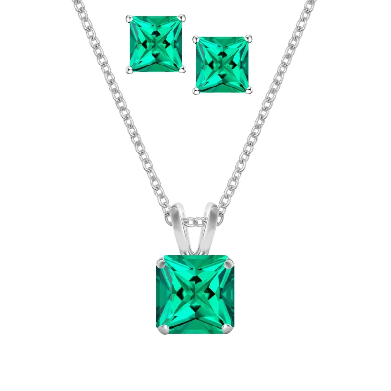 V3 Jewelry Set of Sterling Silver with Emerald Solitaire Pendant and Stud Earrings for Women sold by Zulily