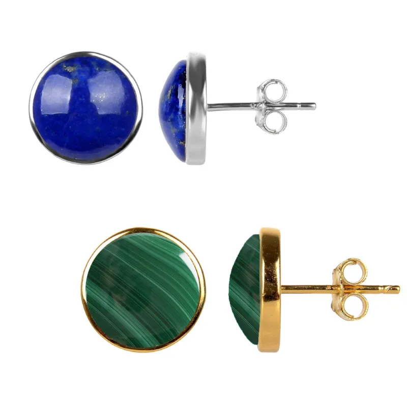 Set of 2 Lapis and Malachite Stud Earrings in Sterling Sliver and Yellow Gold sold by Zulily