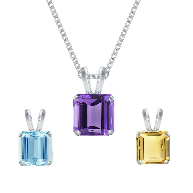 Set of 3-Sterling Silver with Amethyst, Sky Blue Topaz and Citrine Solitaire Pendant with 18" Chain sold by Zulily
