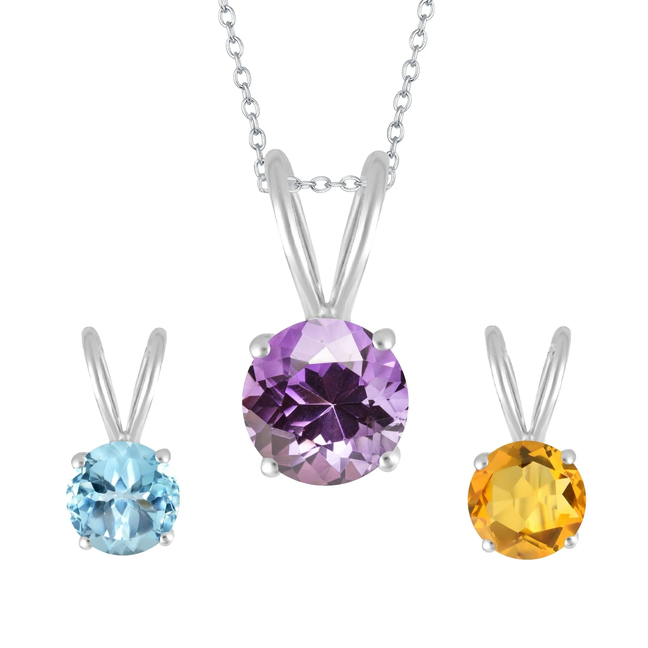 Set of 3-Sterling Silver with Amethyst, Sky Blue Topaz and Citrine Solitaire Pendant sold by Zulily