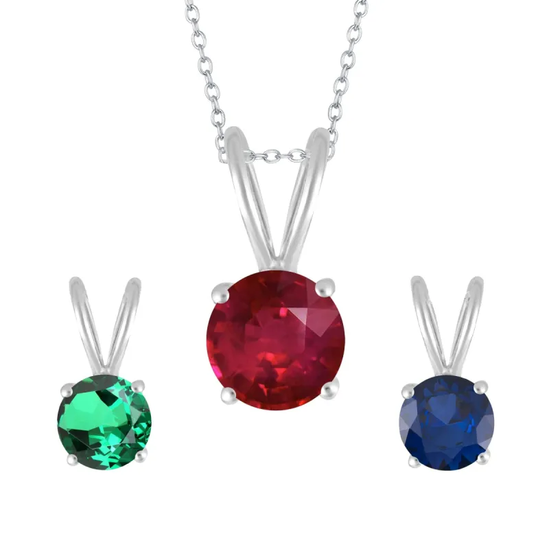 Set of 3-Sterling Silver with Emerald, Ruby and Blue Sapphire Solitaire Pendant sold by Zulily