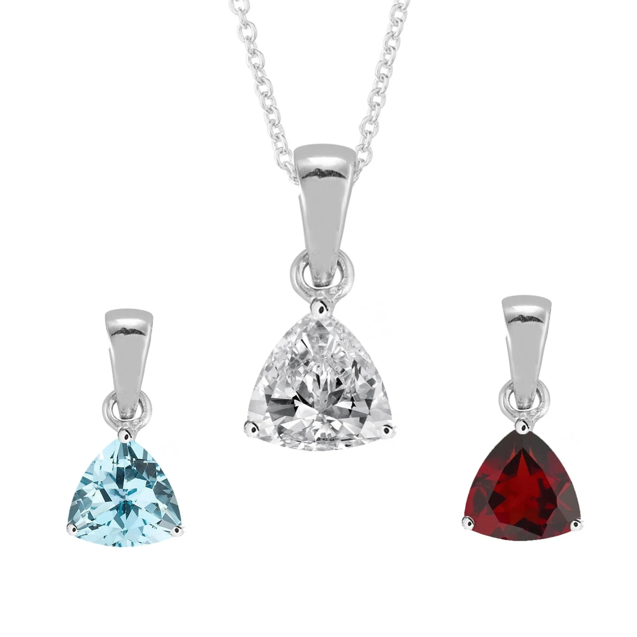 Set of Three Sterling Silver with Sky Blue Topaz, Garnet and White Topaz Solitaire Pendant sold by Zulily
