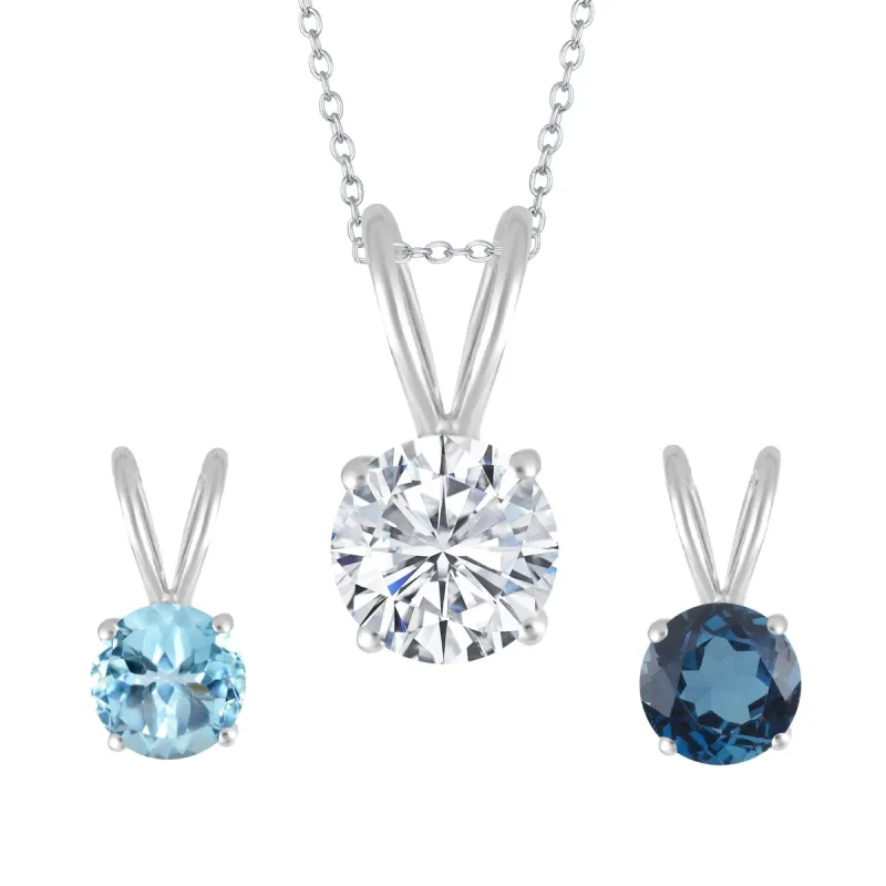 Set of 3-Sterling Silver with London Blue Topaz, Sky Blue Topaz and White Topaz Solitaire Pendant sold by Zulily