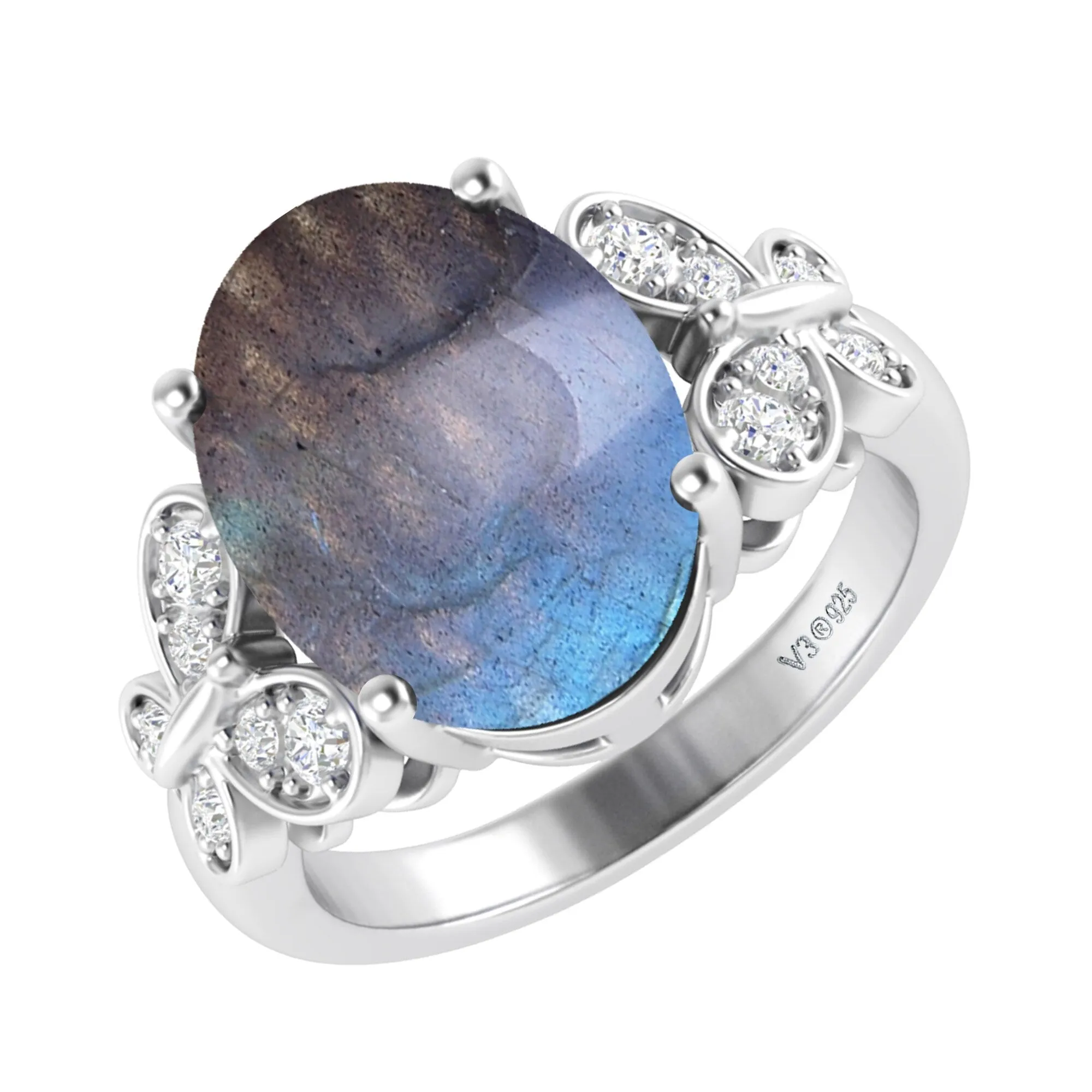 V3 Jewelry Sterling Silver with Natural Labradorite and White Topaz Solitaire Ring sold by Zulily product image thumbnail 4
