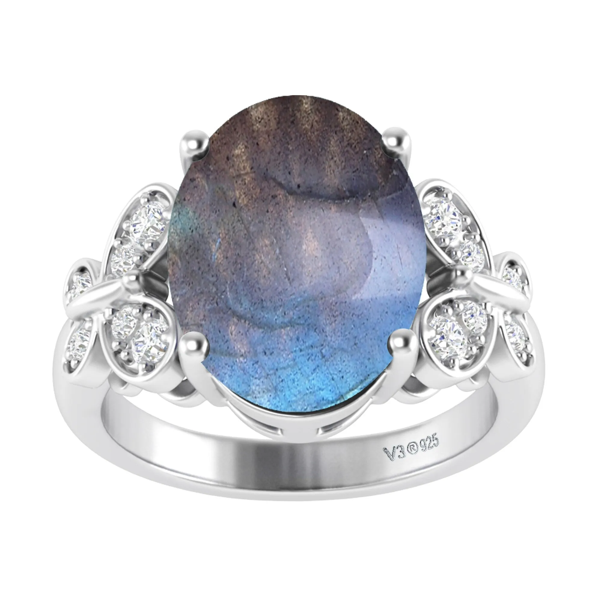 V3 Jewelry Sterling Silver with Natural Labradorite and White Topaz Solitaire Ring sold by Zulily