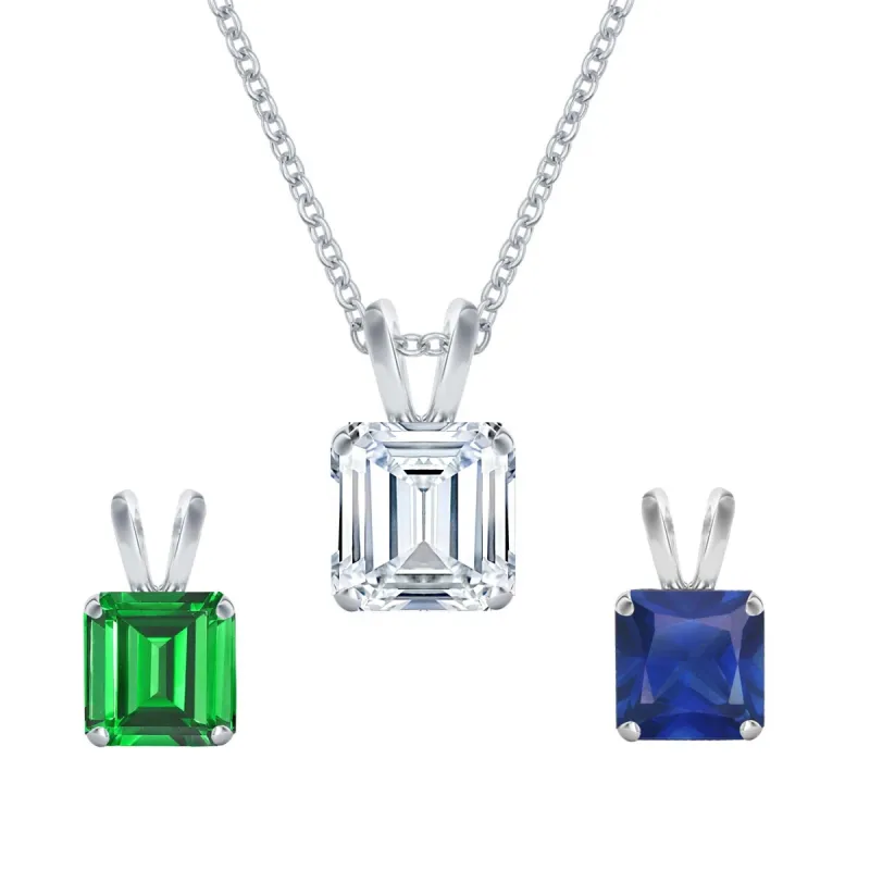 Set of 3-Sterling Silver with Blue Sapphire, Emerald and White Topaz Solitaire Pendant with 18" Chain sold by Zulily