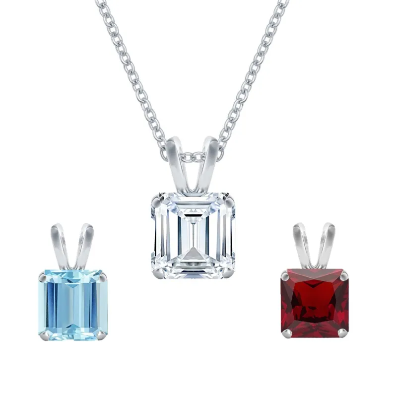 Set of 3-Sterling Silver with Sky Blue Topaz, Garnet and White Topaz Solitaire Pendant with 18" Chain sold by Zulily