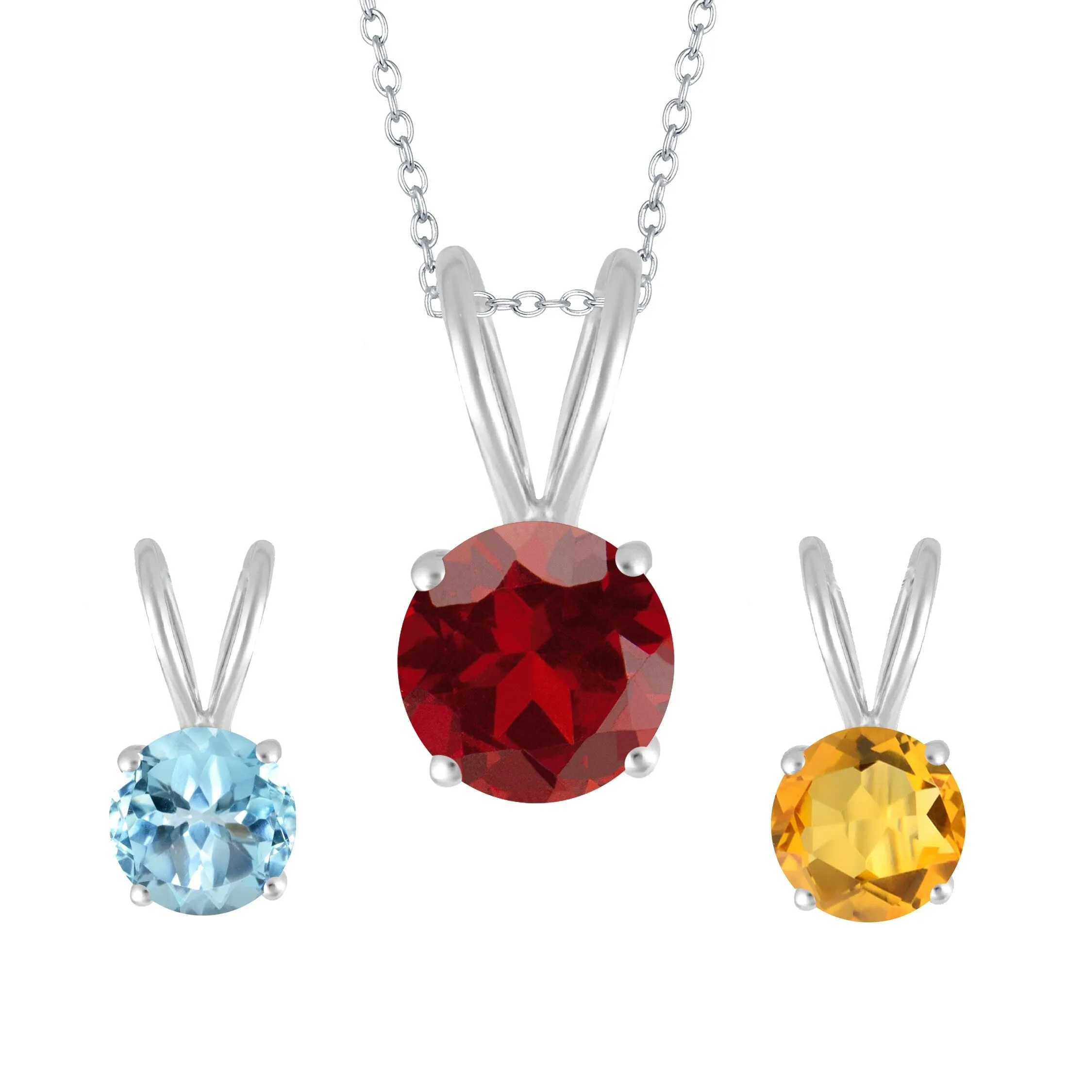 Set of 3-Sterling Silver with Garnet, Sky Blue Topaz and Citrine Solitaire Pendant sold by Zulily