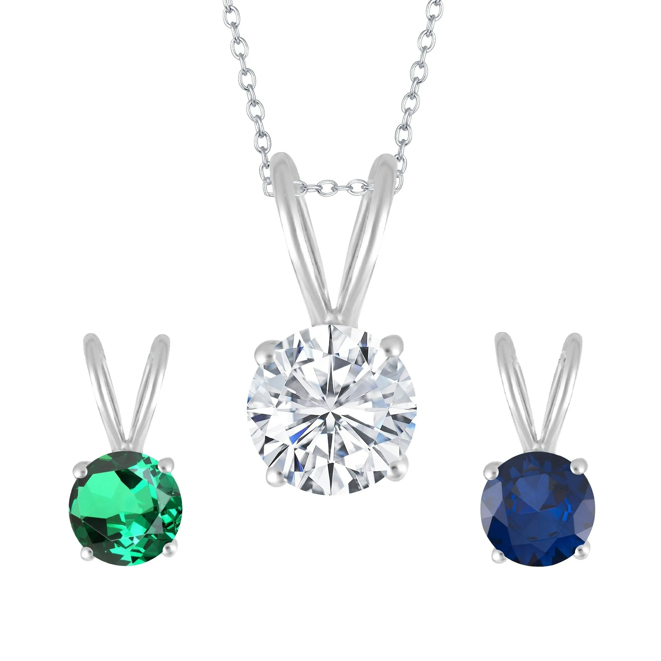 Set of 3-Sterling Silver with Blue Sapphire, Emerald and White Topaz Solitaire Pendant sold by Zulily