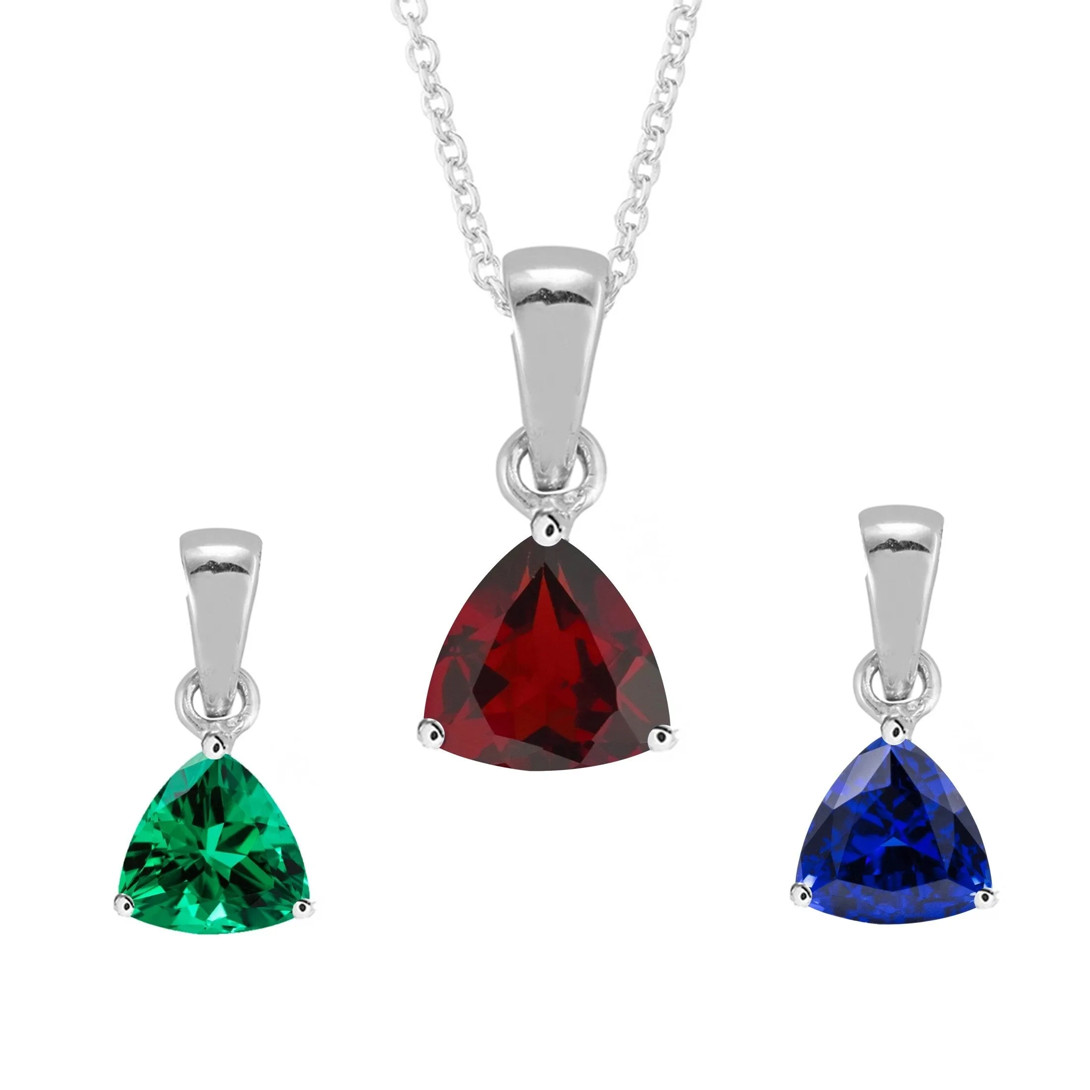 Set of Three Sterling Silver with Emerald, Ruby and Blue Sapphire Solitaire Pendant sold by Zulily