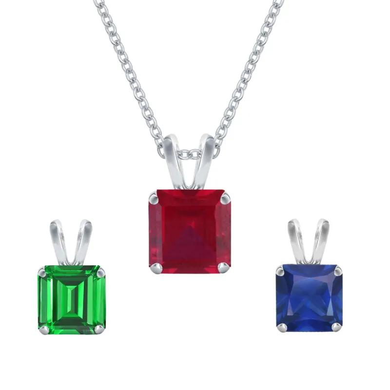 Set of 3-Sterling Silver with Emerald, Ruby and Blue Sapphire Solitaire Pendant with 18" Chain sold by Zulily
