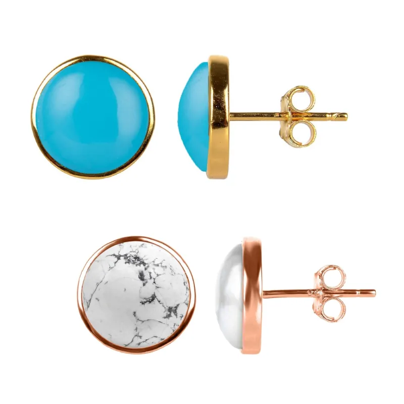 Set of 2 Howlite and Turquoise Stud Earrings in Rose Gold and Yellow Gold sold by Zulily