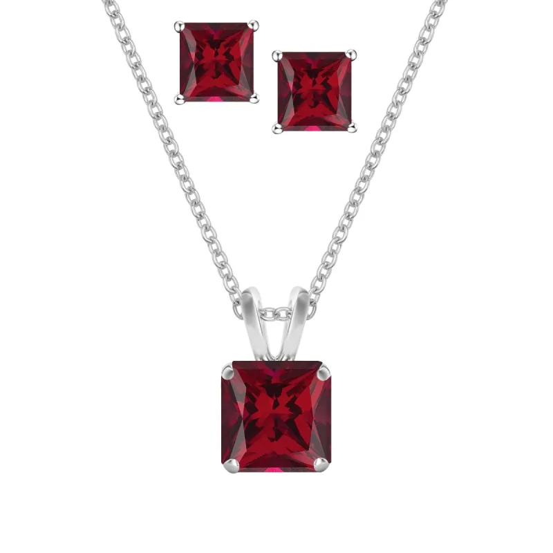 V3 Jewelry Set of Sterling Silver with Ruby Solitaire Pendant and Stud Earrings for Women sold by Zulily