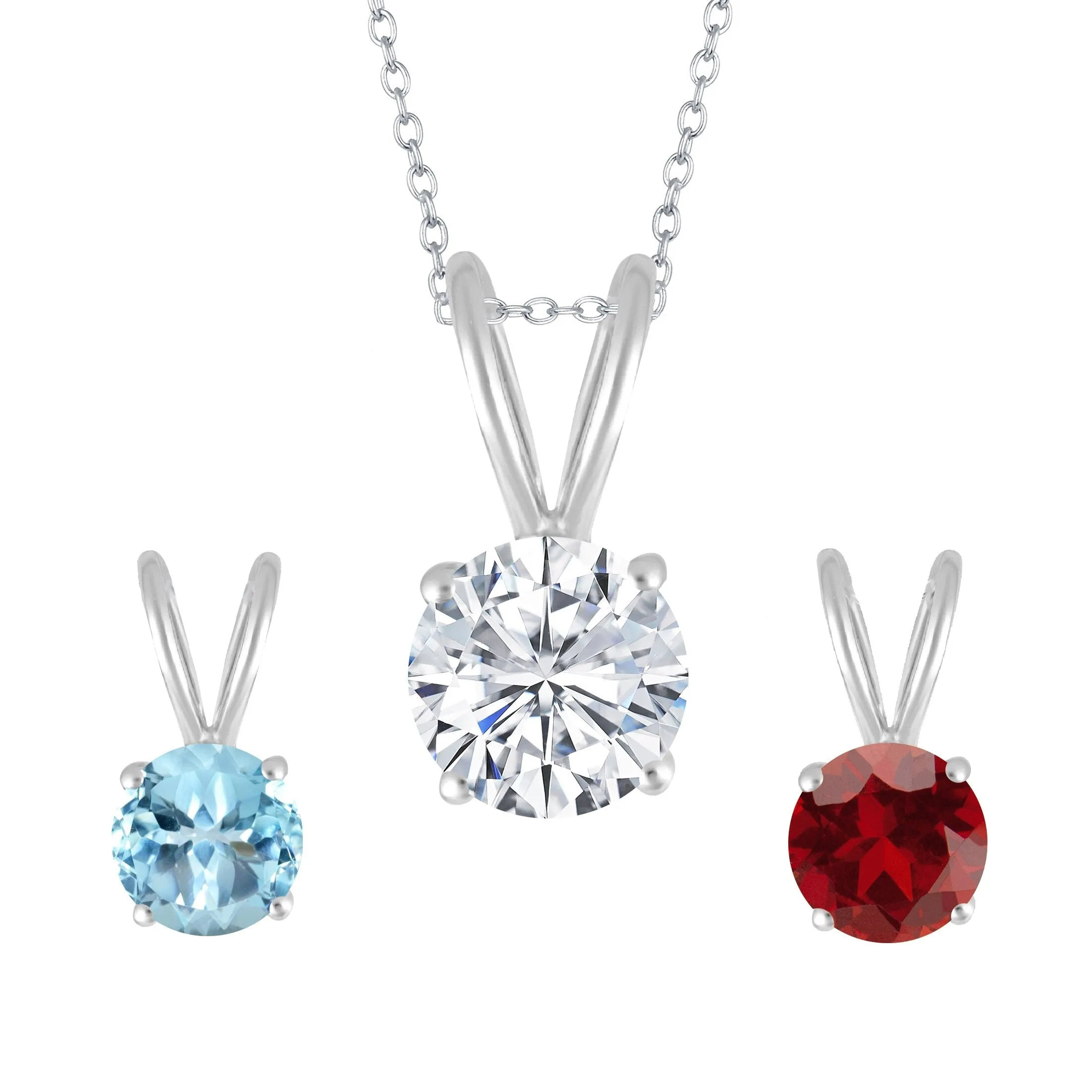 Set of 3-Sterling Silver with Sky Blue Topaz, Garnet and White Topaz Solitaire Pendant sold by Zulily