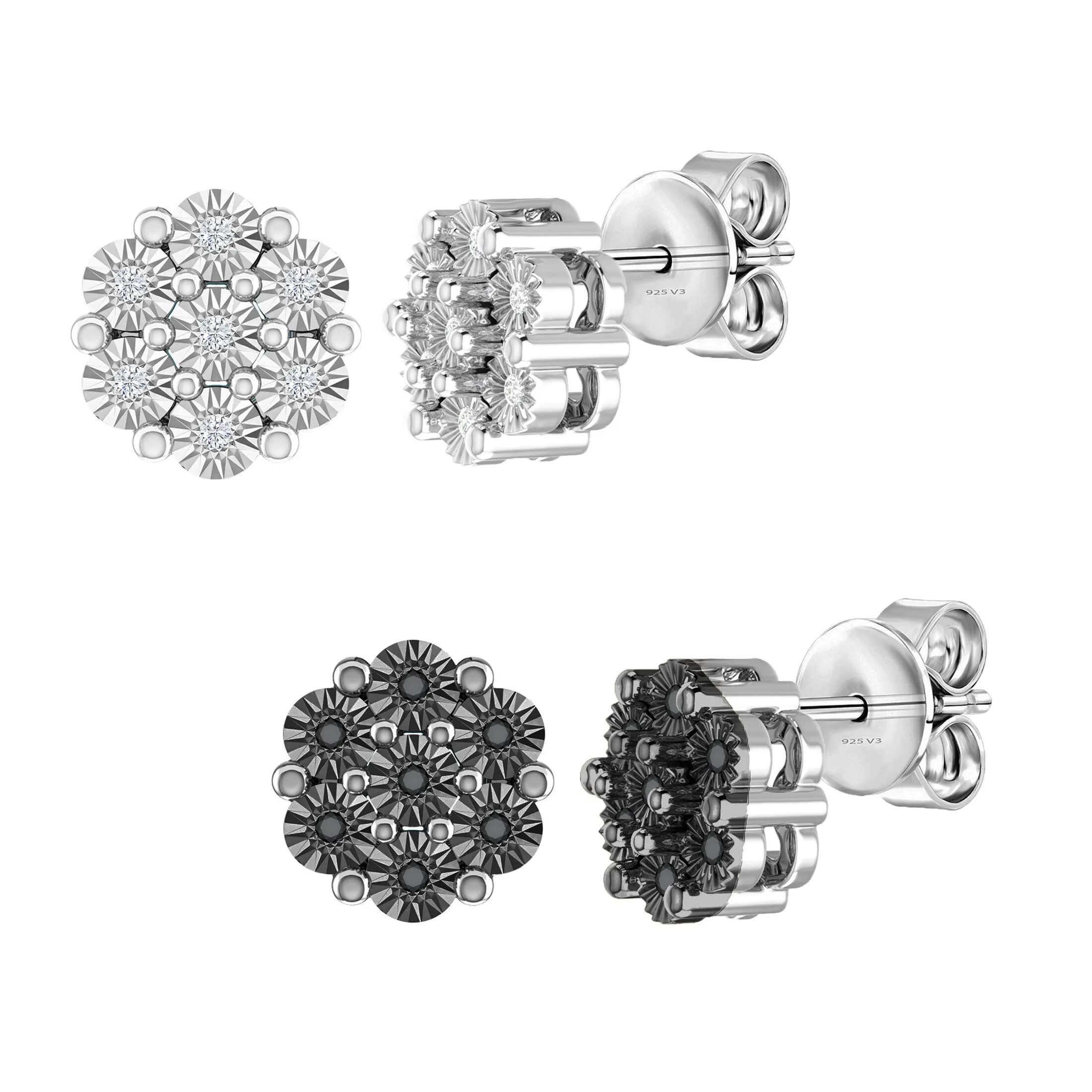 Set of Two Sterling Silver Natural White Diamond and Yellow Diamond Flower Earrings sold by Zulily product image thumbnail 2