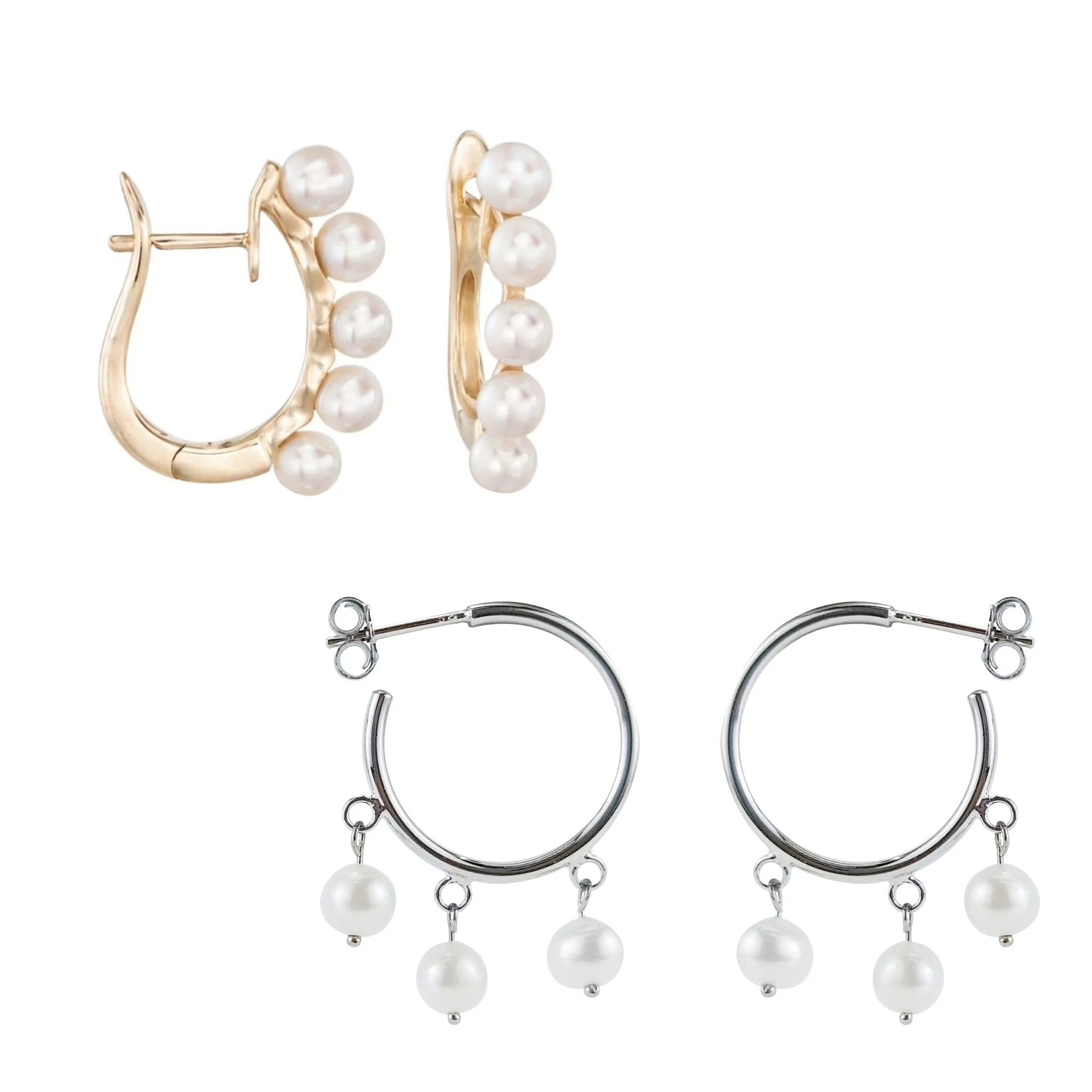 Set of Two Sterling Silver and Yellow Gold with Freshwater Pearl Huggie Hoop Earrings sold by Zulily