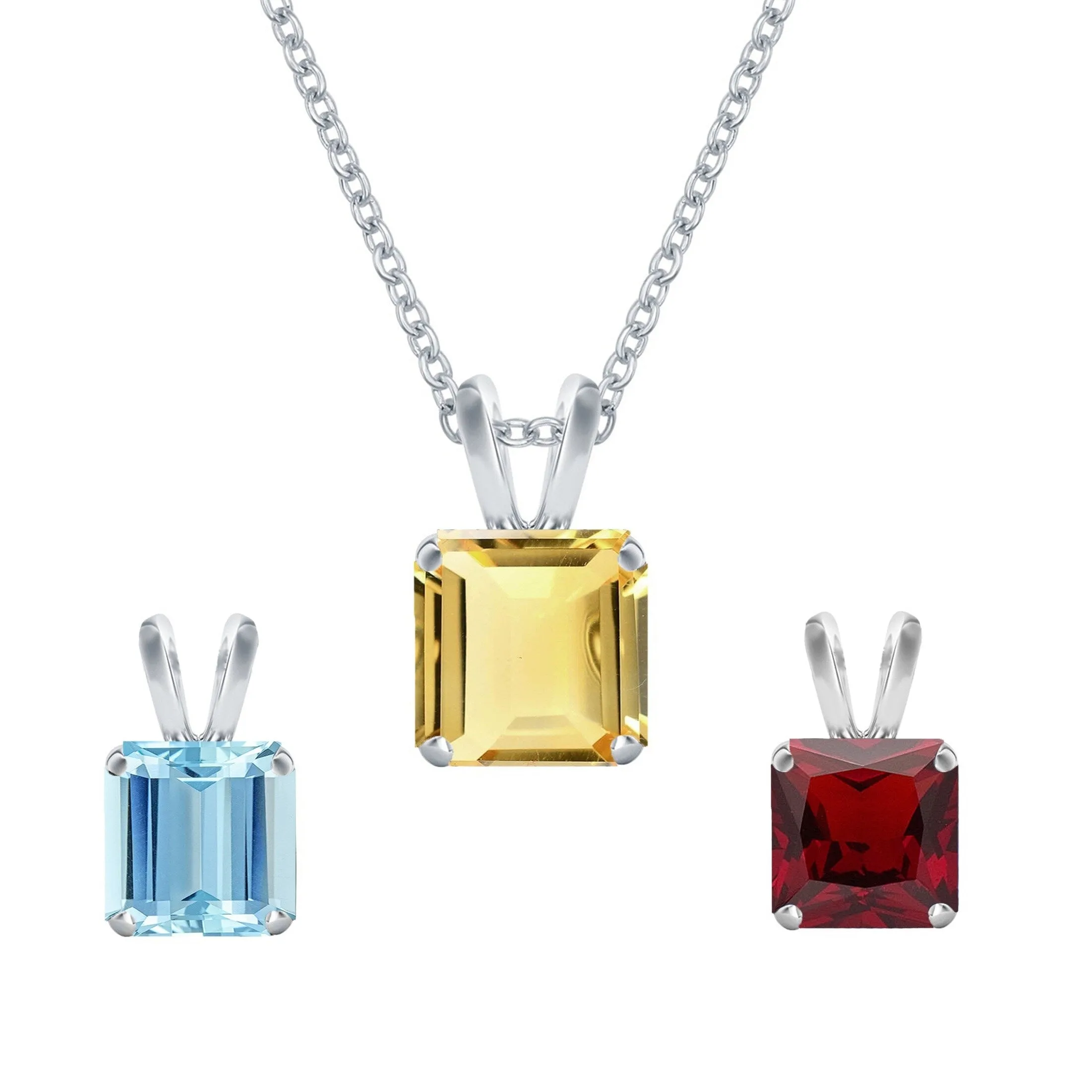 Set of 3-Sterling Silver with Garnet, Sky Blue Topaz and Citrine Solitaire Pendant with 18" Chain sold by Zulily