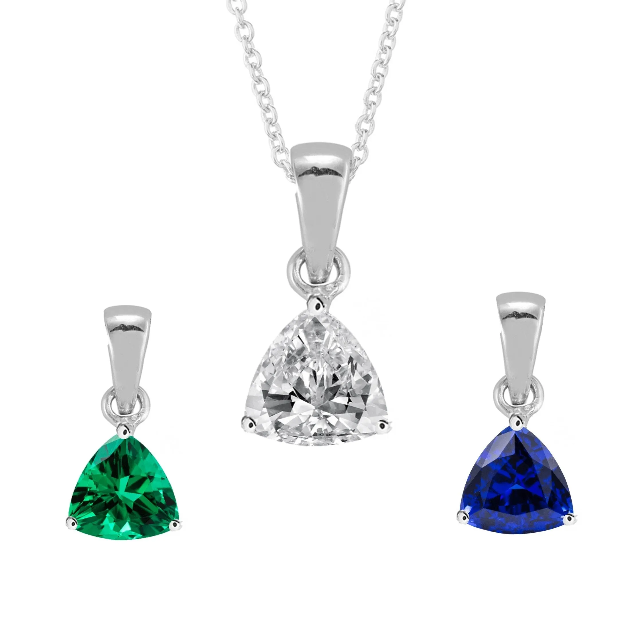 Set of Three Sterling Silver with Blue Sapphire, Emerald and White Topaz Solitaire Pendant sold by Zulily