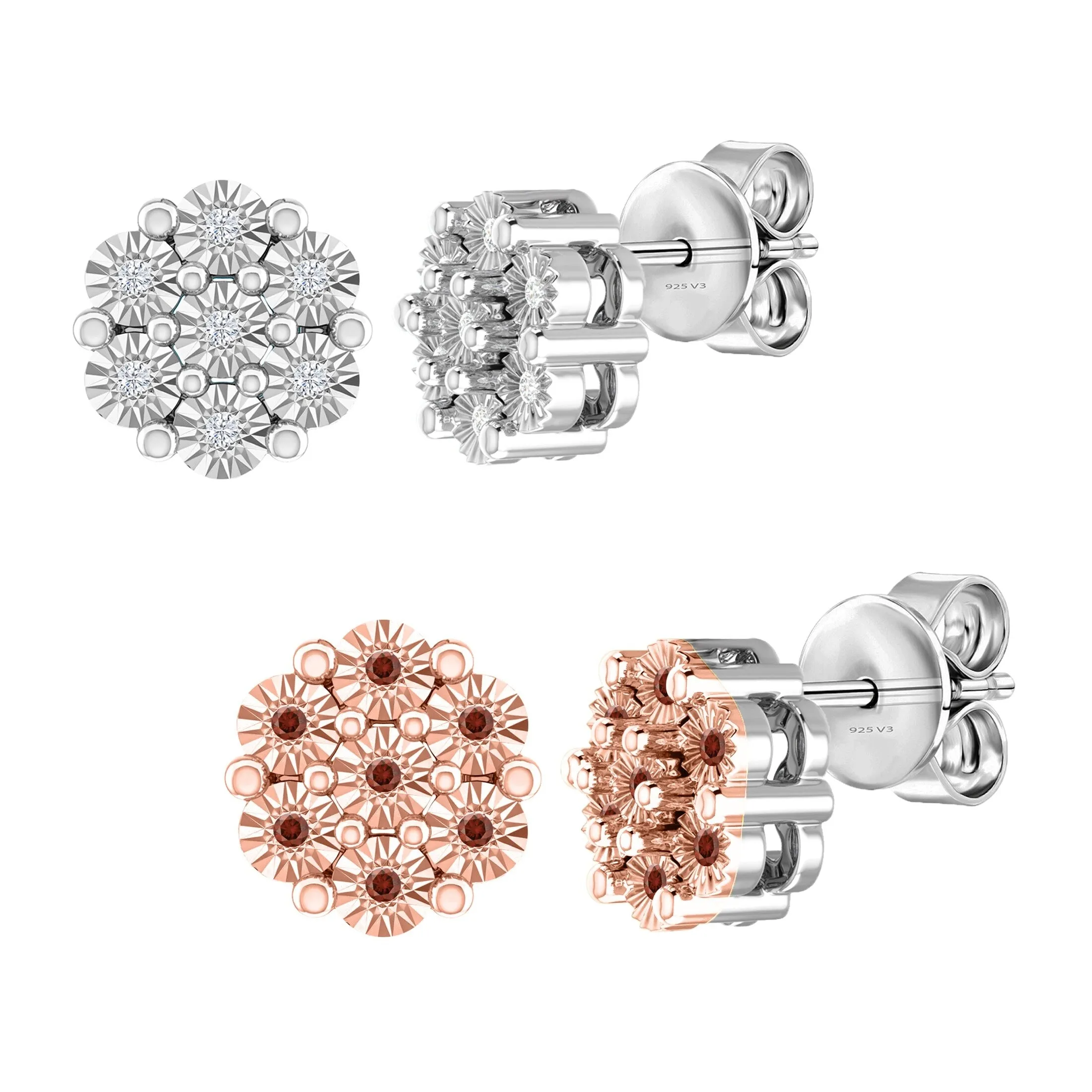 Set of Two Sterling Silver Natural White Diamond and Red Diamond Flower Earrings sold by Zulily product image thumbnail 2