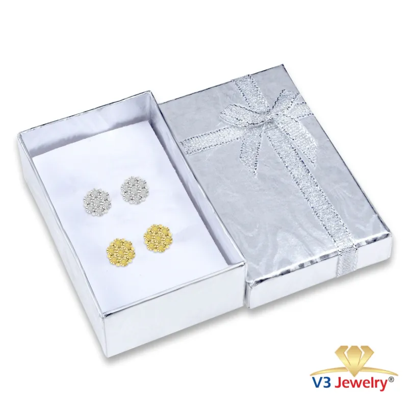 Set of Two Sterling Silver Natural White Diamond and Black Diamond Flower Earrings sold by Zulily