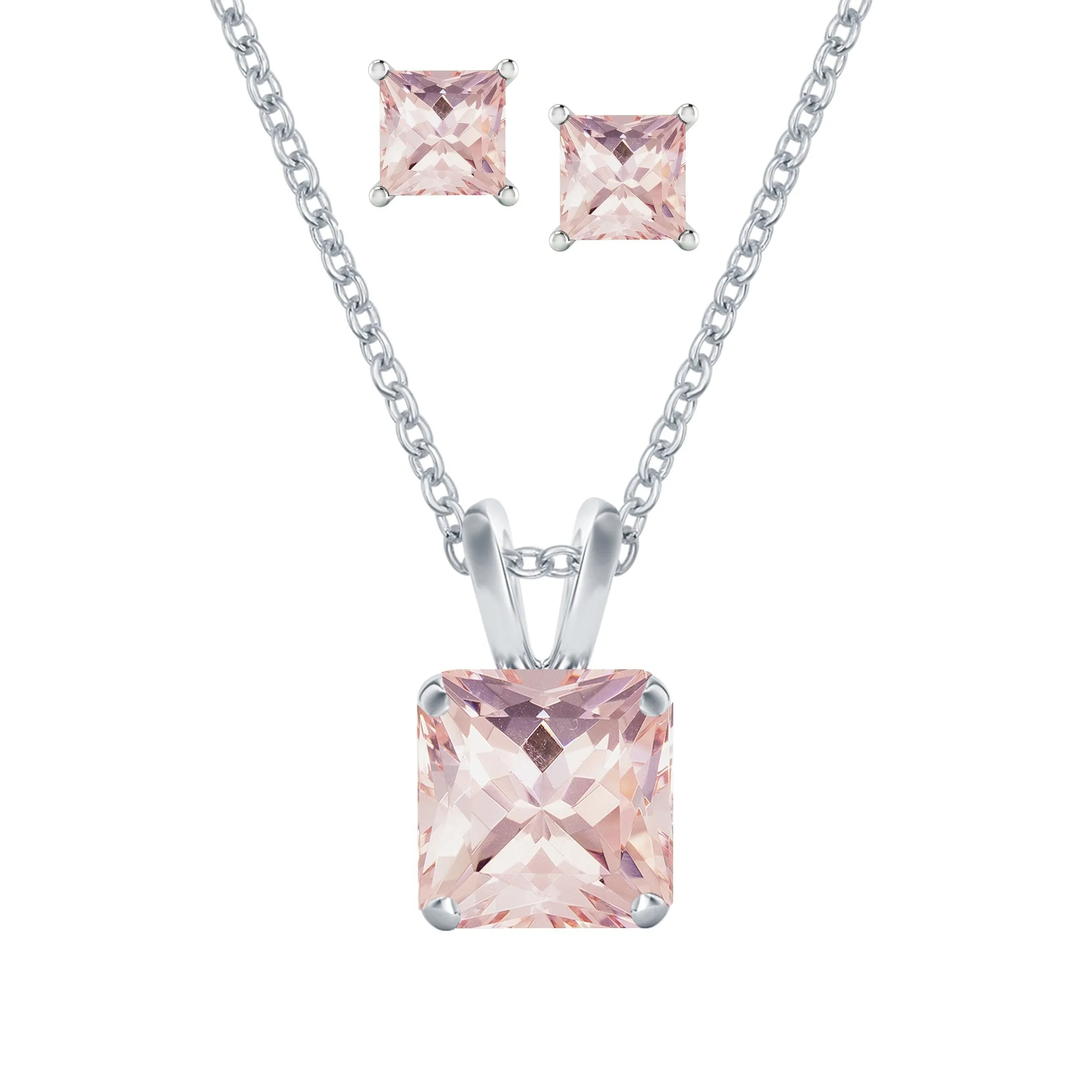 V3 Jewelry Set of Sterling Silver with Morganite Solitaire Pendant and Stud Earrings for Women sold by Zulily product image thumbnail 3