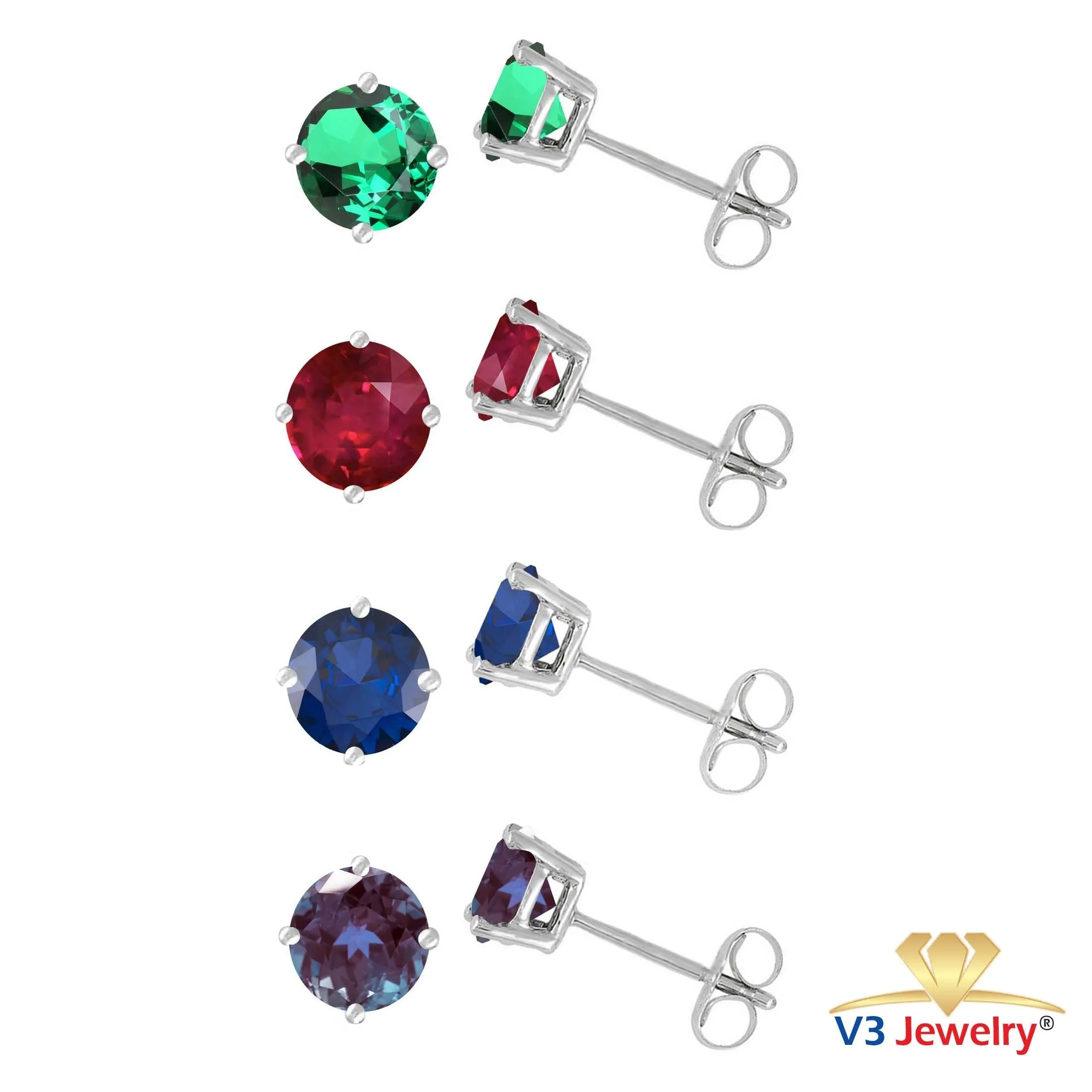 Set Of 4 Sterling Silver Emerald, Ruby Blue Sapphire and Color Changing Alexandrite Stud Earrings sold by Zulily