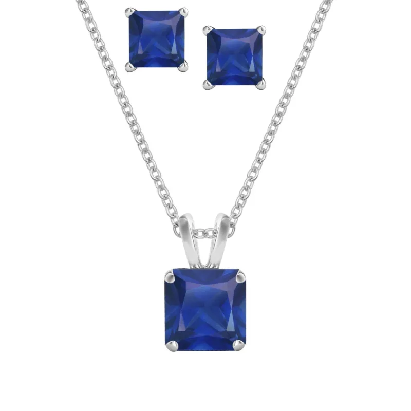 V3 Jewelry Set of Sterling Silver with Blue Sapphire Solitaire Pendant and Stud Earrings for Women sold by Zulily