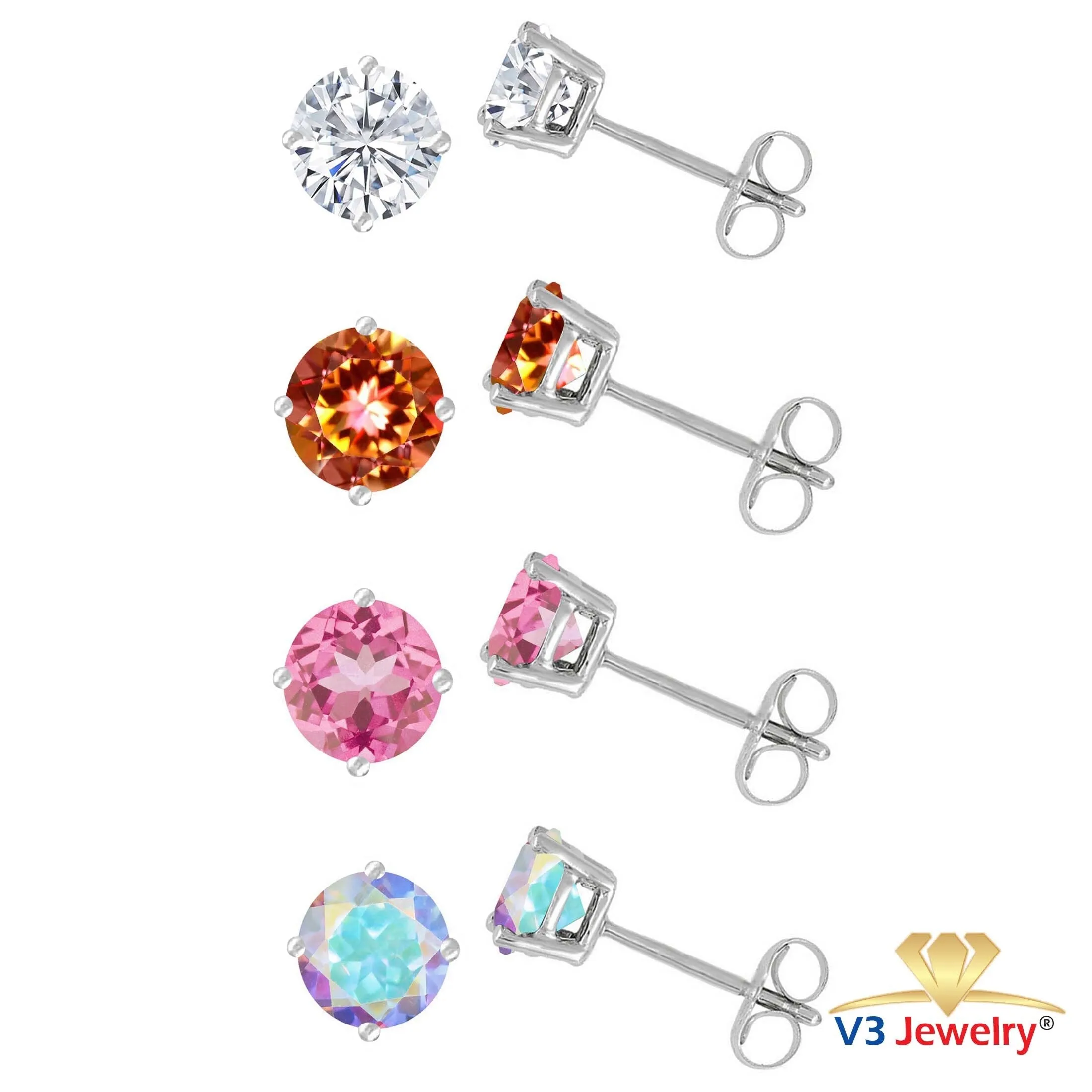 Set Of 4 Sterling Silver Fire Topaz, Pink Topaz, Mercury Opal Topaz and White Topaz Stud Earrings sold by Zulily