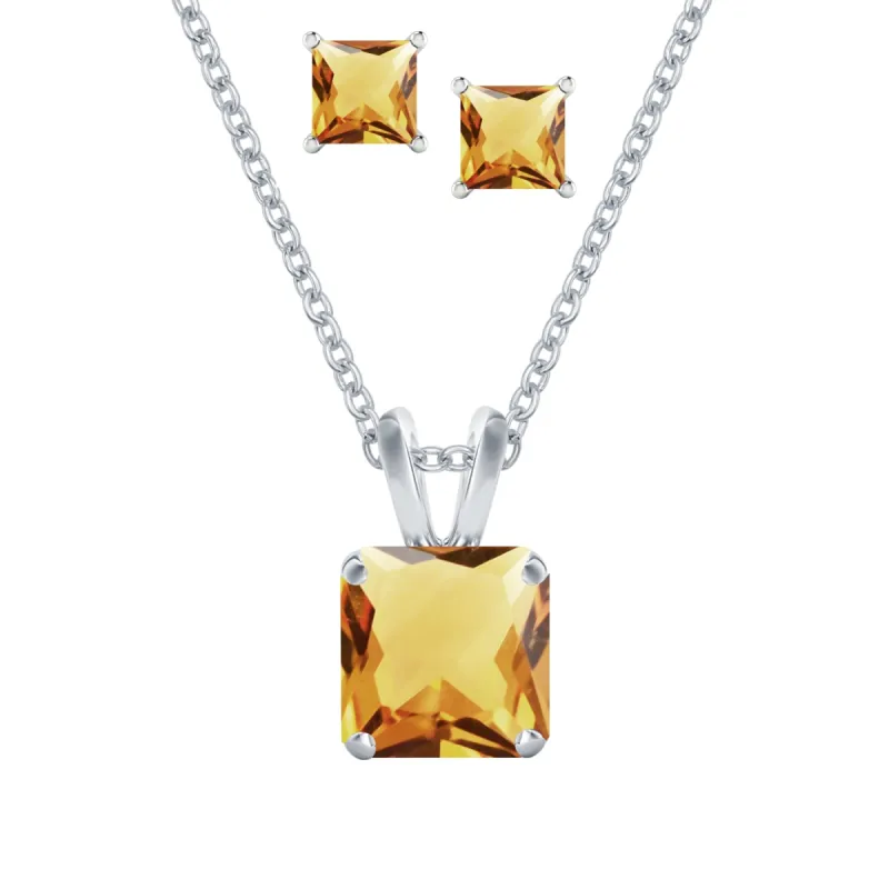 V3 Jewelry Set of Sterling Silver with Natural Citrine Solitaire Pendant and Stud Earrings for Women sold by Zulily