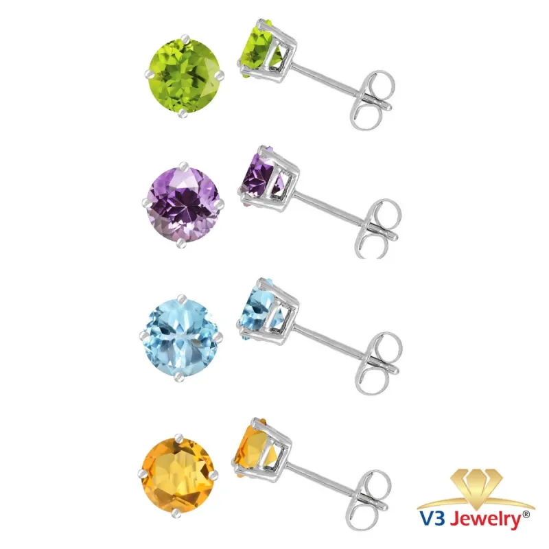 Set Of 4 Sterling Silver Natural Amethyst, Peridot, Sky Blue Topaz and Citrine Stud Earrings sold by Zulily