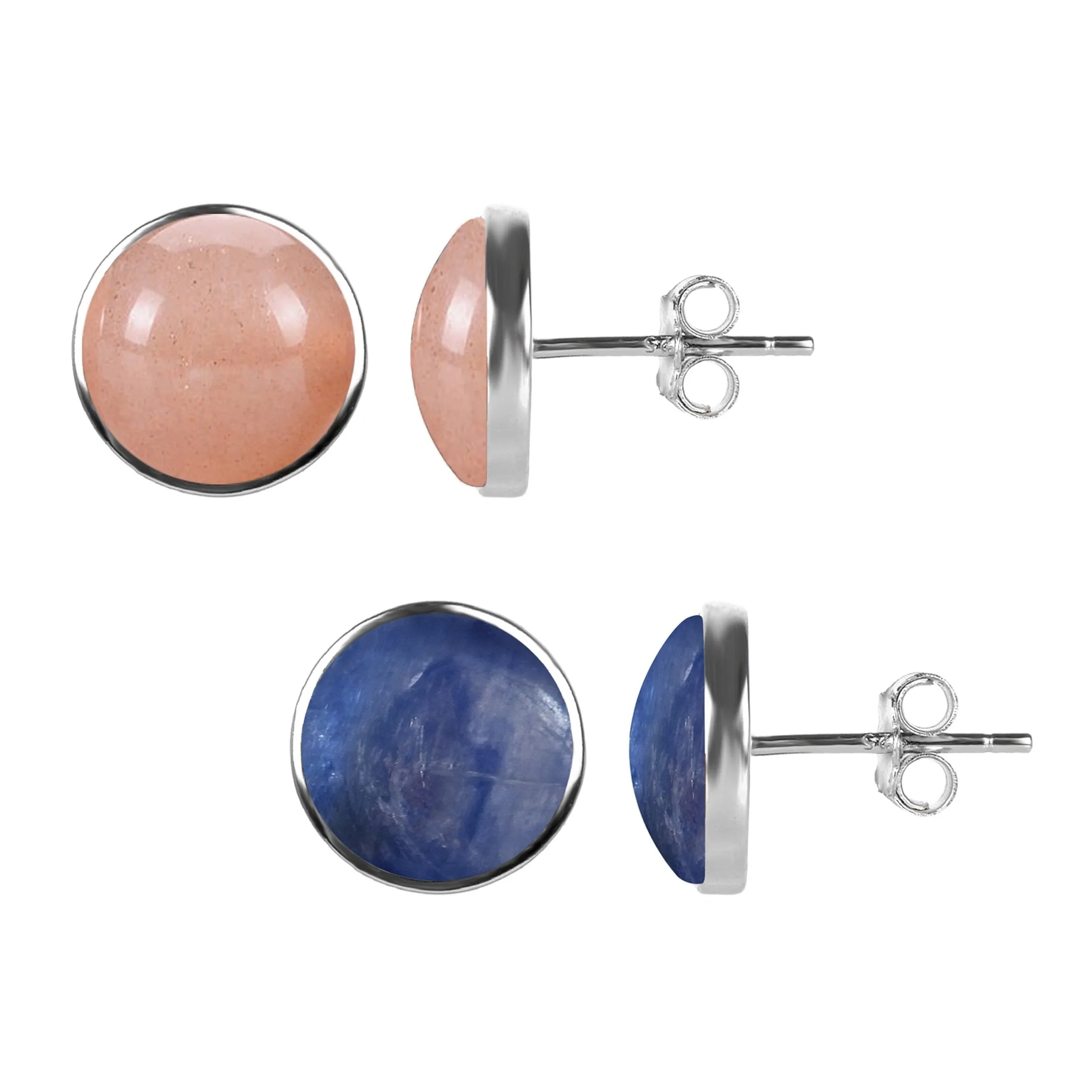 Set of 2 Peach Moonstone and Kyanite Stud Earrings in Gold Over Sterling Sliver sold by Zulily