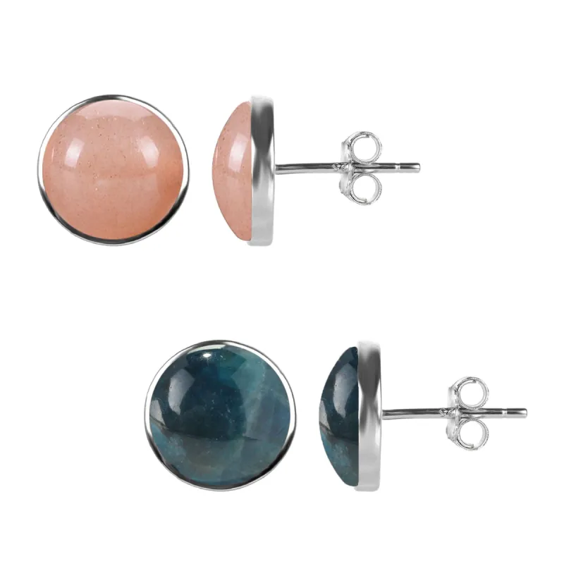 Set of 2 Apatite and Peach Moonstone Stud Earrings in Gold Over Sterling Sliver sold by Zulily