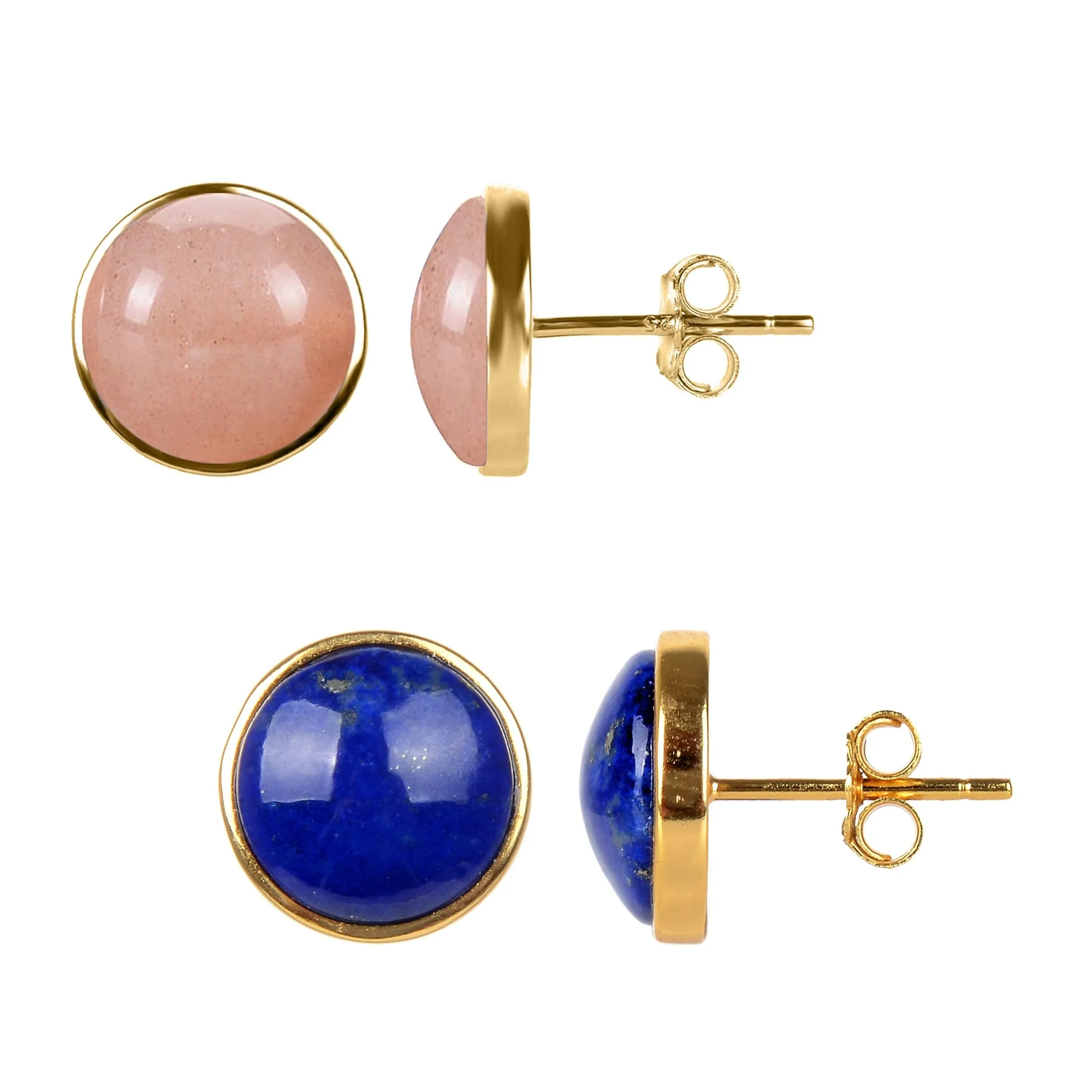 Set of 2 Peach Moonstone and Lapis Stud Earrings in Gold Over Sterling Sliver sold by Zulily