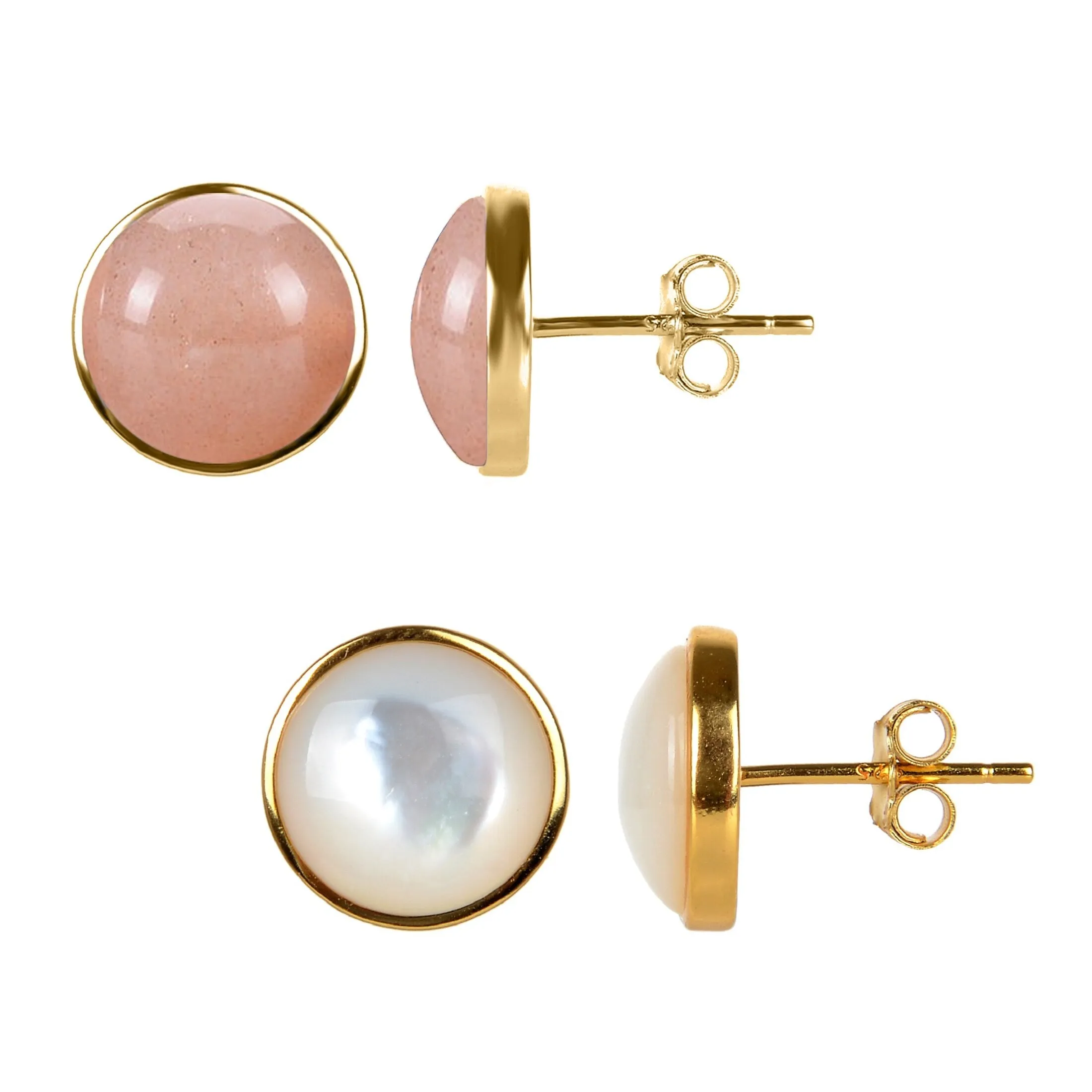 Set of 2 Peach Moonstone and Mother of Pearl Stud Earrings in Gold Over Sterling Sliver sold by Zulily