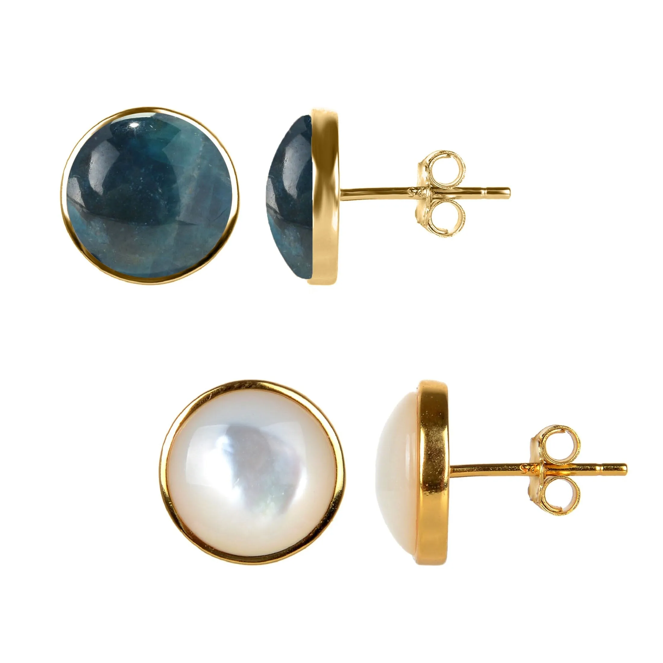 Set of 2 Apatite and Mother of Pearl Stud Earrings in Gold Over Sterling Sliver sold by Zulily