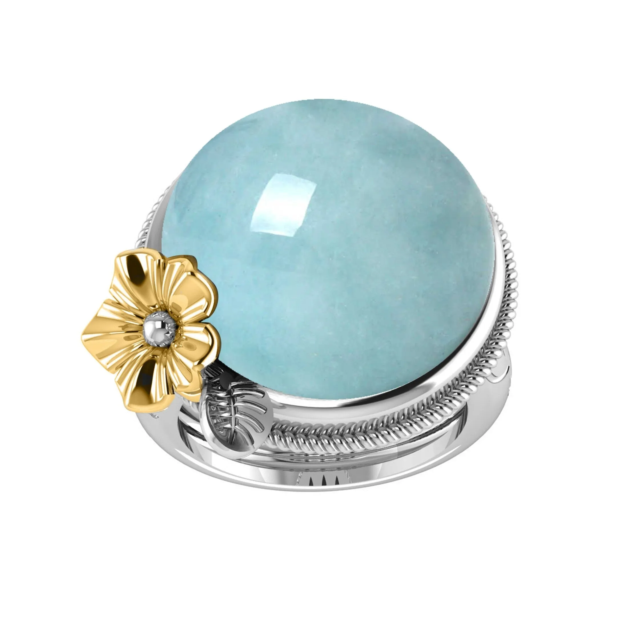 Two Tone Sterling Silver with Natural Aquamarine Dome Ring sold by Zulily product image thumbnail 3