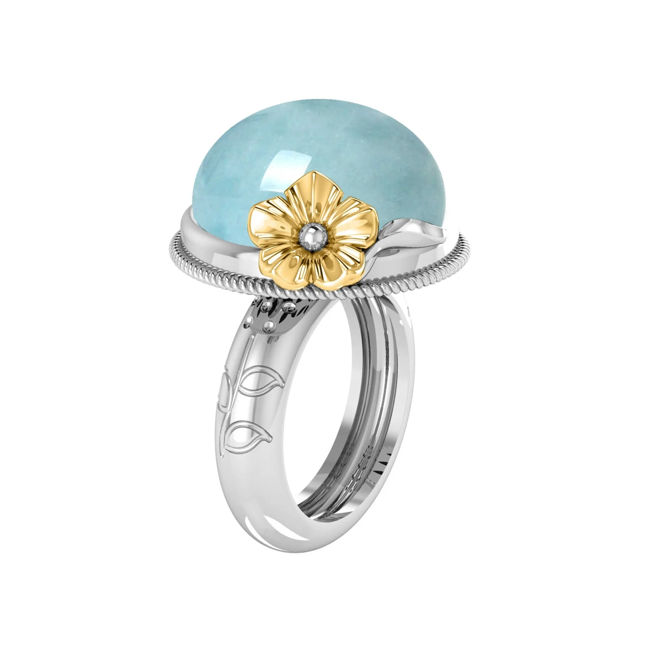 Two Tone Sterling Silver with Natural Aquamarine Dome Ring sold by Zulily product image thumbnail 2