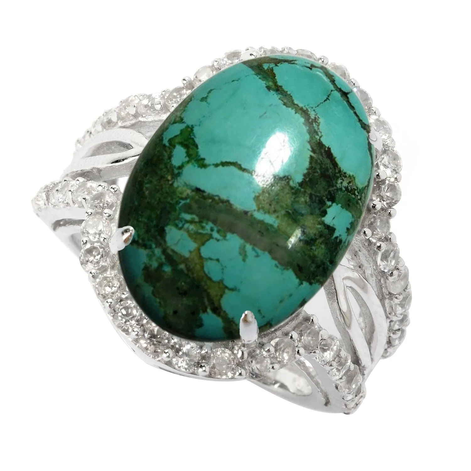 V3 Jewelry 925 Sterling Silver with Oval Shape Natural Turquoise and White Topaz North South Split Shank Ring for Women sold by Zulily product image thumbnail 3