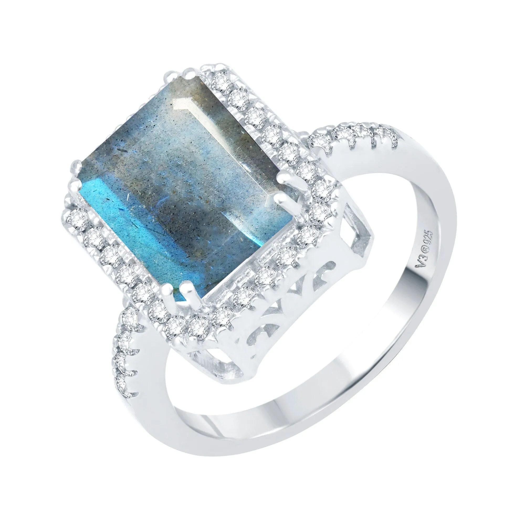 V3 Jewelry Sterling Silver with Natural Labradorite and White Topaz Halo Ring for Women sold by Zulily product image thumbnail 4