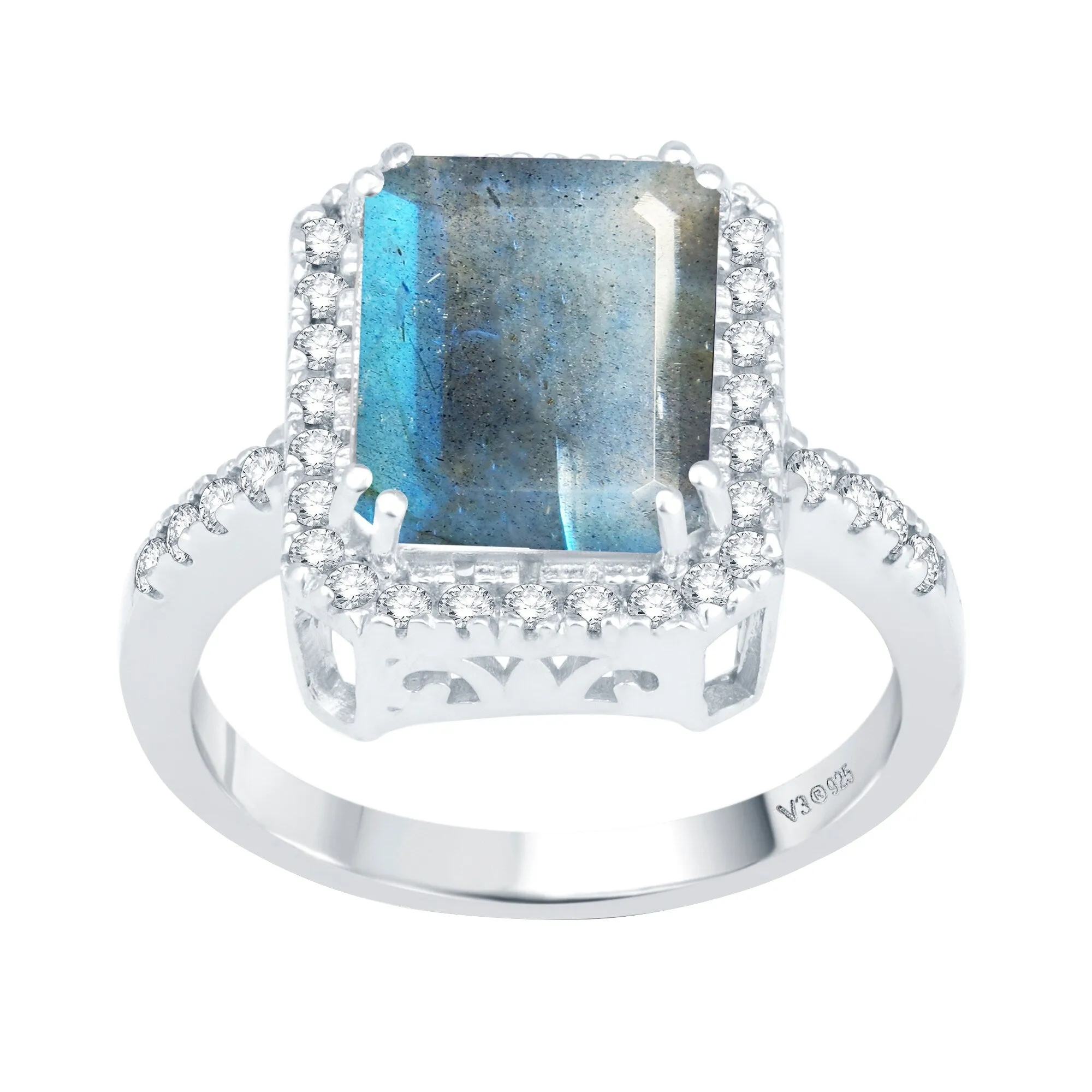 V3 Jewelry Sterling Silver with Natural Labradorite and White Topaz Halo Ring for Women sold by Zulily product image thumbnail 5