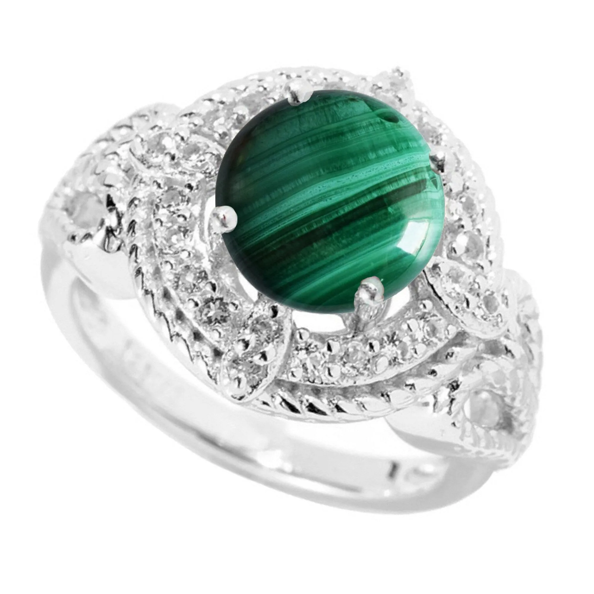 V3 Jewelry Sterling Silver with Natural Malachite and White Topaz Halo Ring for Women sold by Zulily product image thumbnail 3