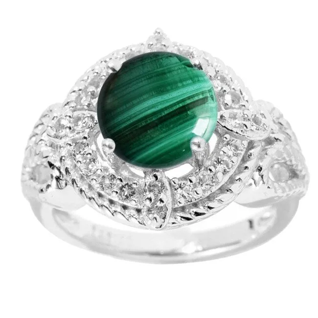 V3 Jewelry Sterling Silver with Natural Malachite and White Topaz Halo Ring for Women sold by Zulily product image thumbnail 2