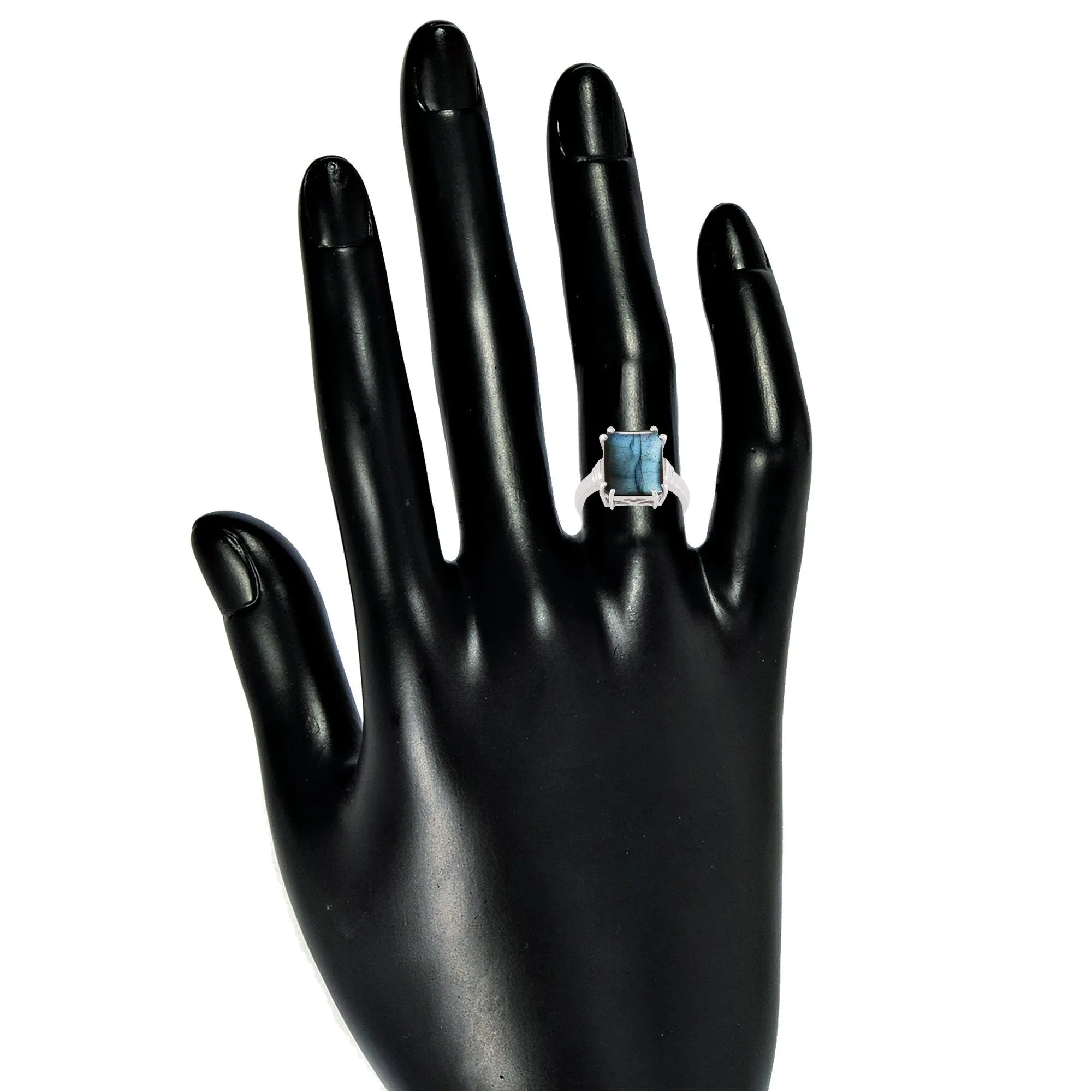 Sterling Silver with Natural Labradorite Emerald Cut Solitaire Ring sold by Zulily product image thumbnail 2