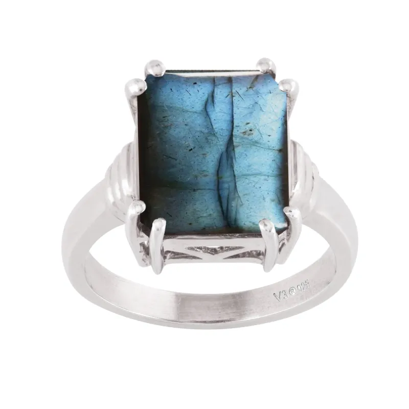 Sterling Silver with Natural Labradorite Emerald Cut Solitaire Ring sold by Zulily